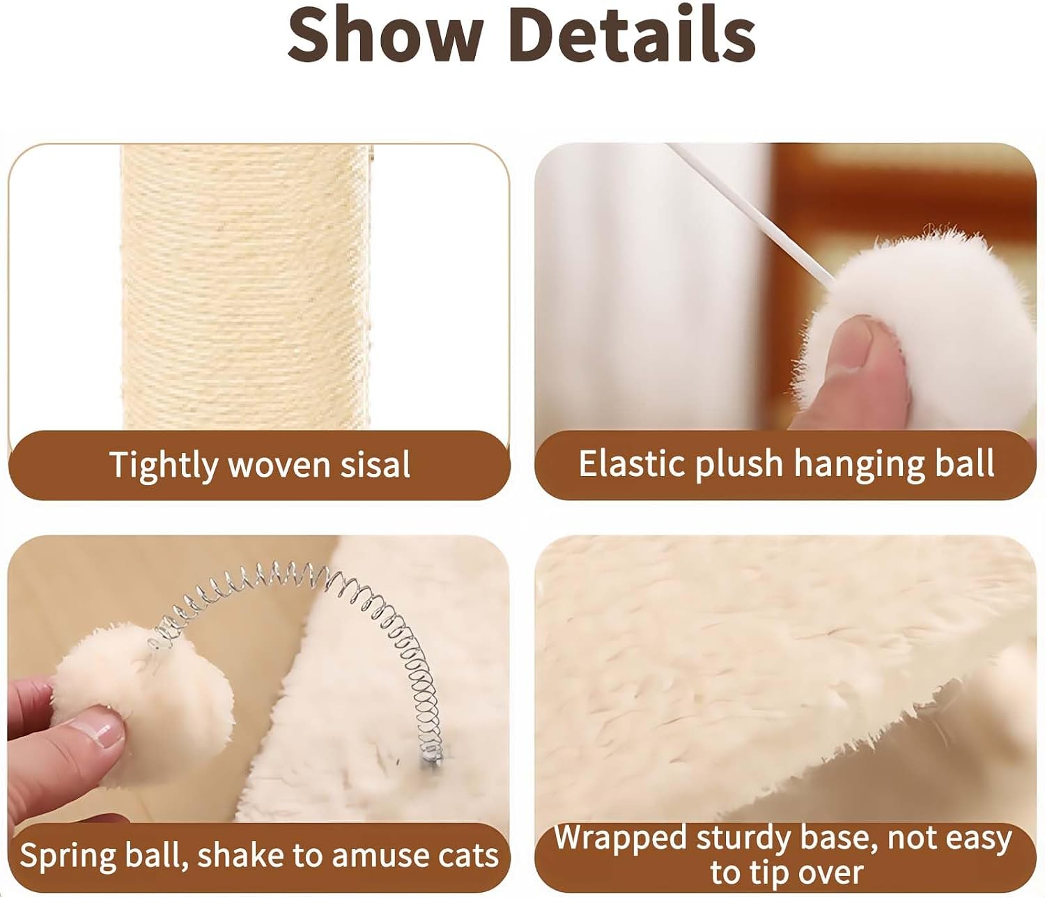 Detalle 2 de Marchul Cat Scratching Post with Teasing Hanging Ball and Sisal Rope, 68 cm tall (White)