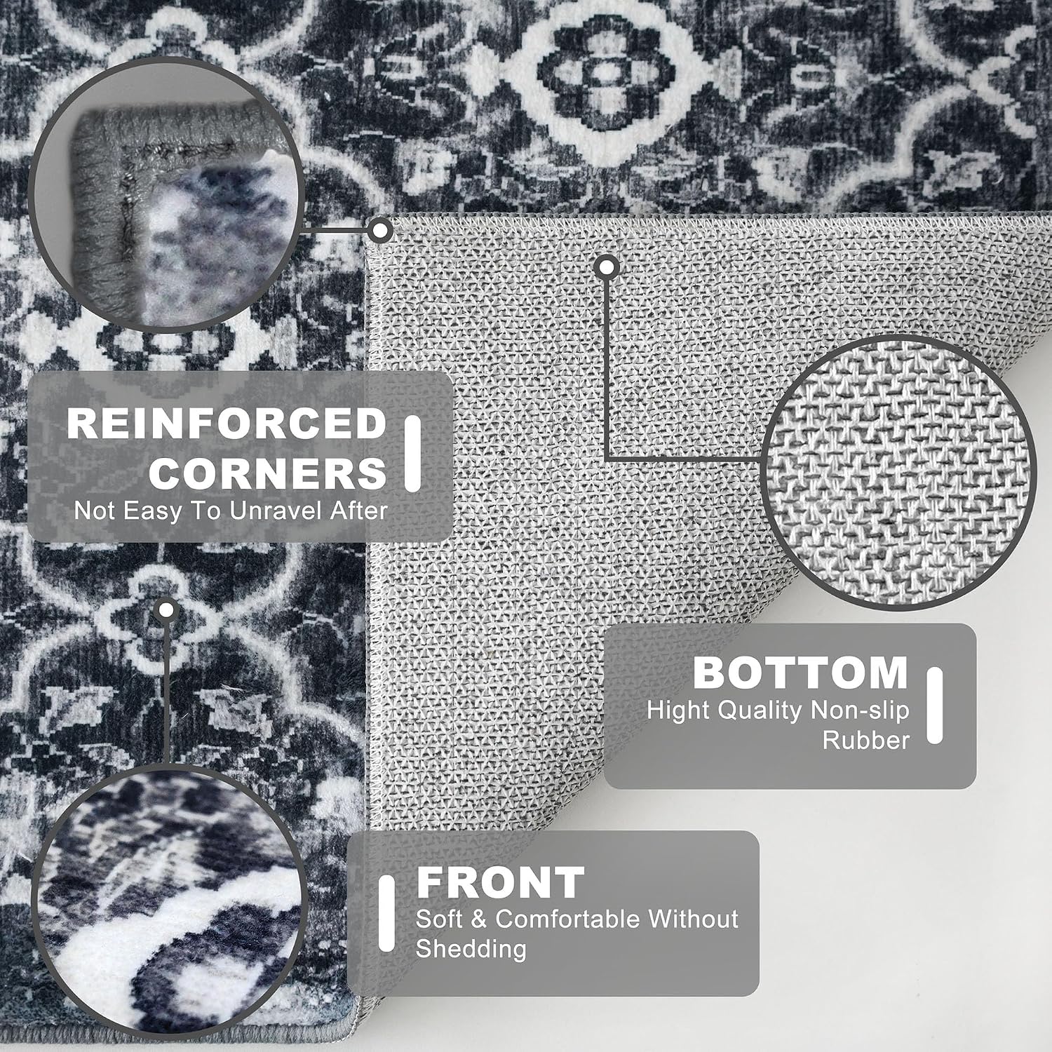 Detalle de KILOCOCO 2' x 8' Washable Runner Rug, Moroccan Trellis, TPE Non-Slip Backing