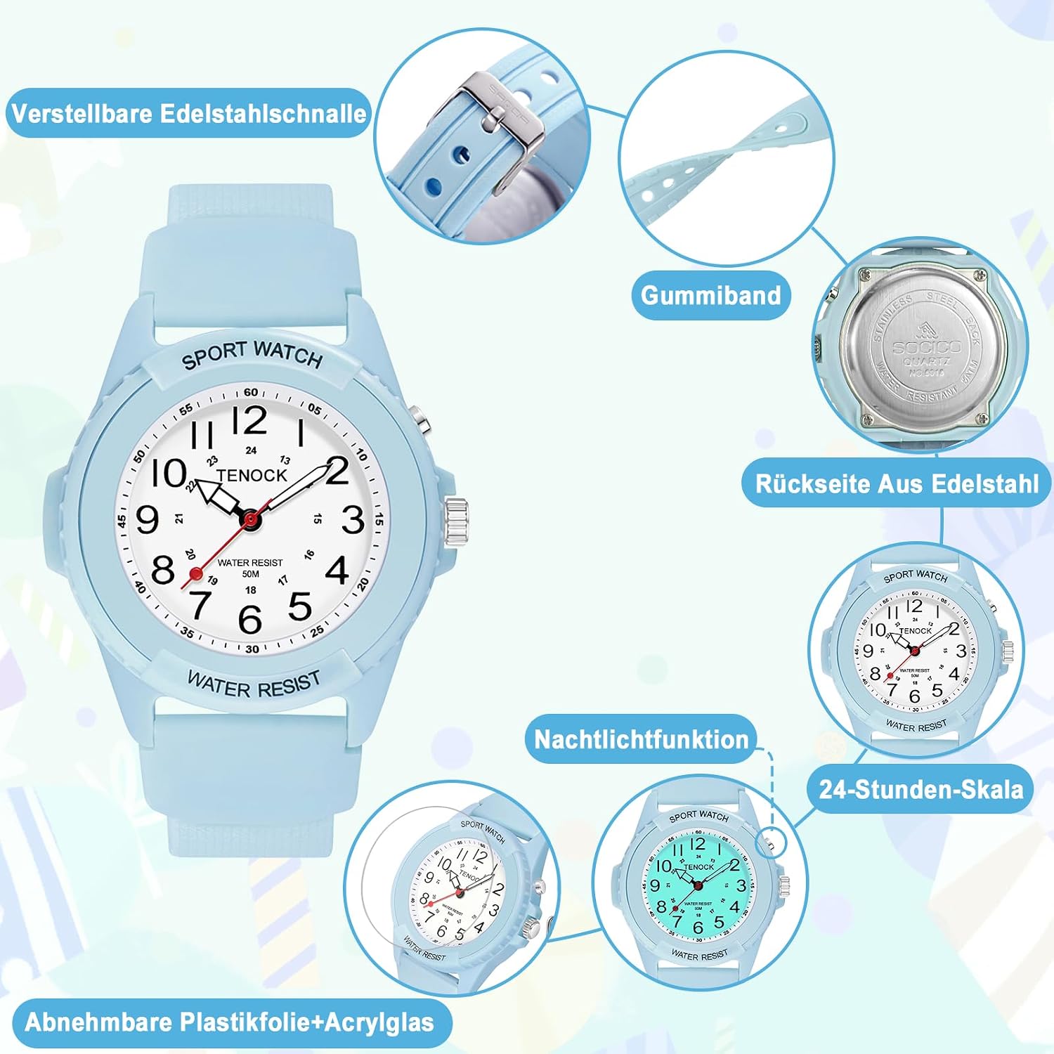 Thumbnail 6 de TENOCK Damen Sportliche Armbanduhr – Analoge Quarz-Uhr mit Nachtlicht, 50 m wasserdicht