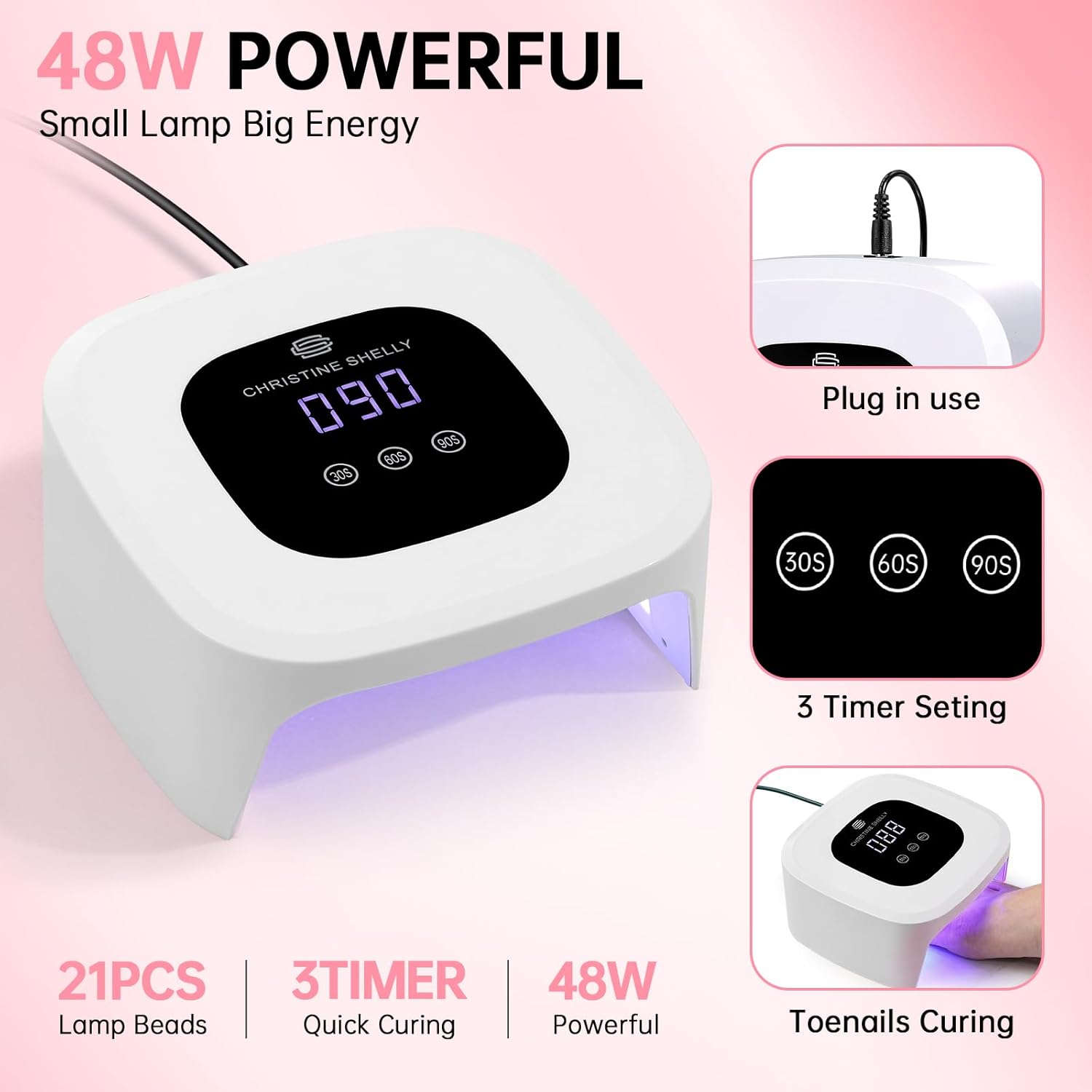 Detalle de CHRISTINE SHELLY 48W Gel Nail Lamp: Fast Curing LED Light for Home DIY