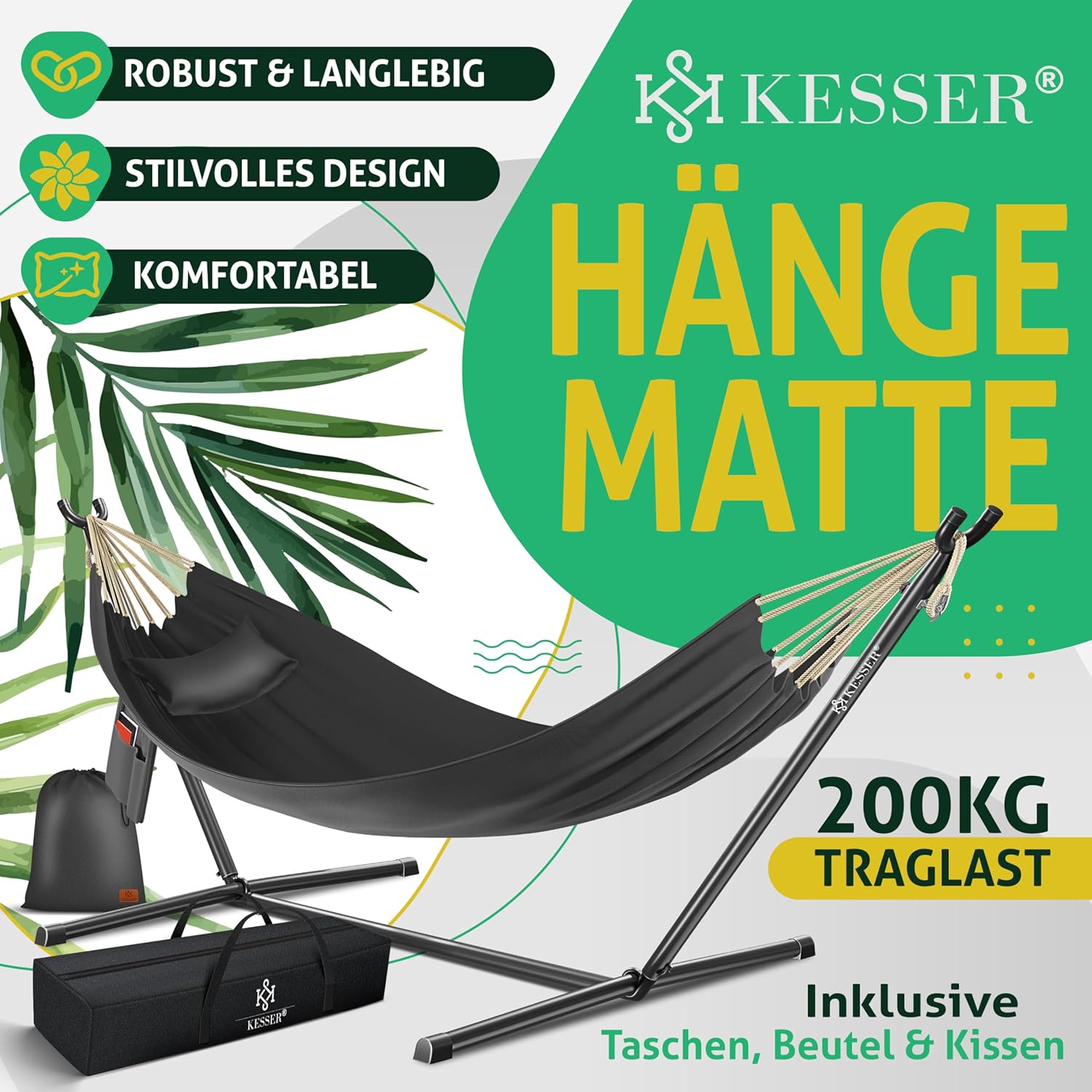 Thumbnail 1 de KESSER Hängematte Lake mit Gestell (Doppel) – XXL Hängesessel für 2 Personen, bis 200 kg, Anthrazit