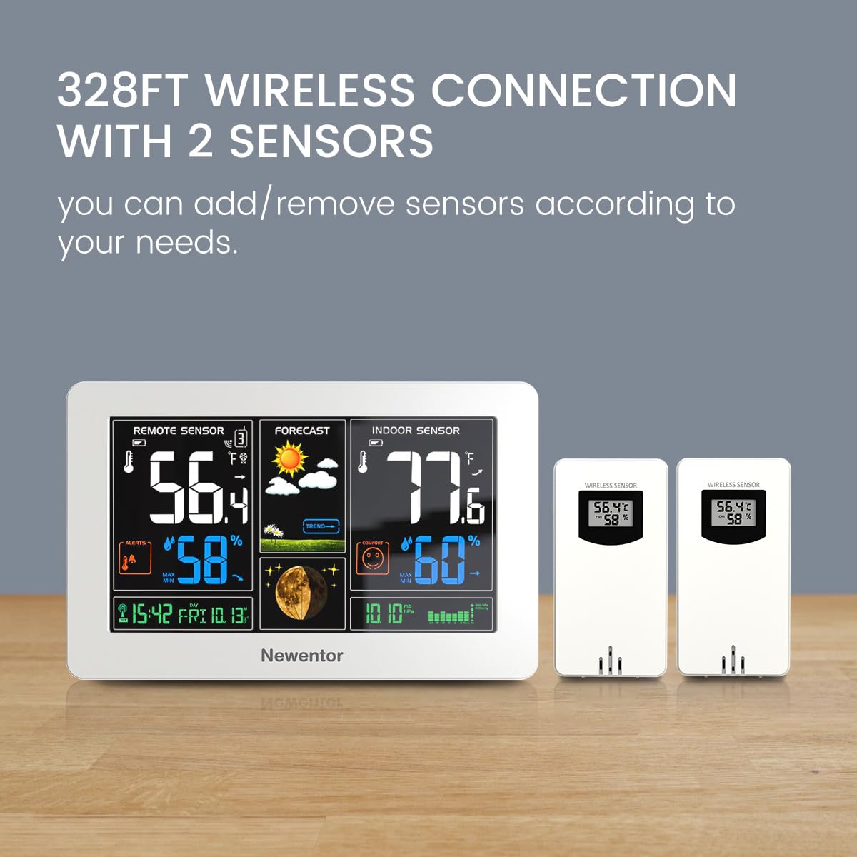 Detalle 2 de Newentor 2-Sensor Wireless Weather Station, White Color Display and Atomic Clock