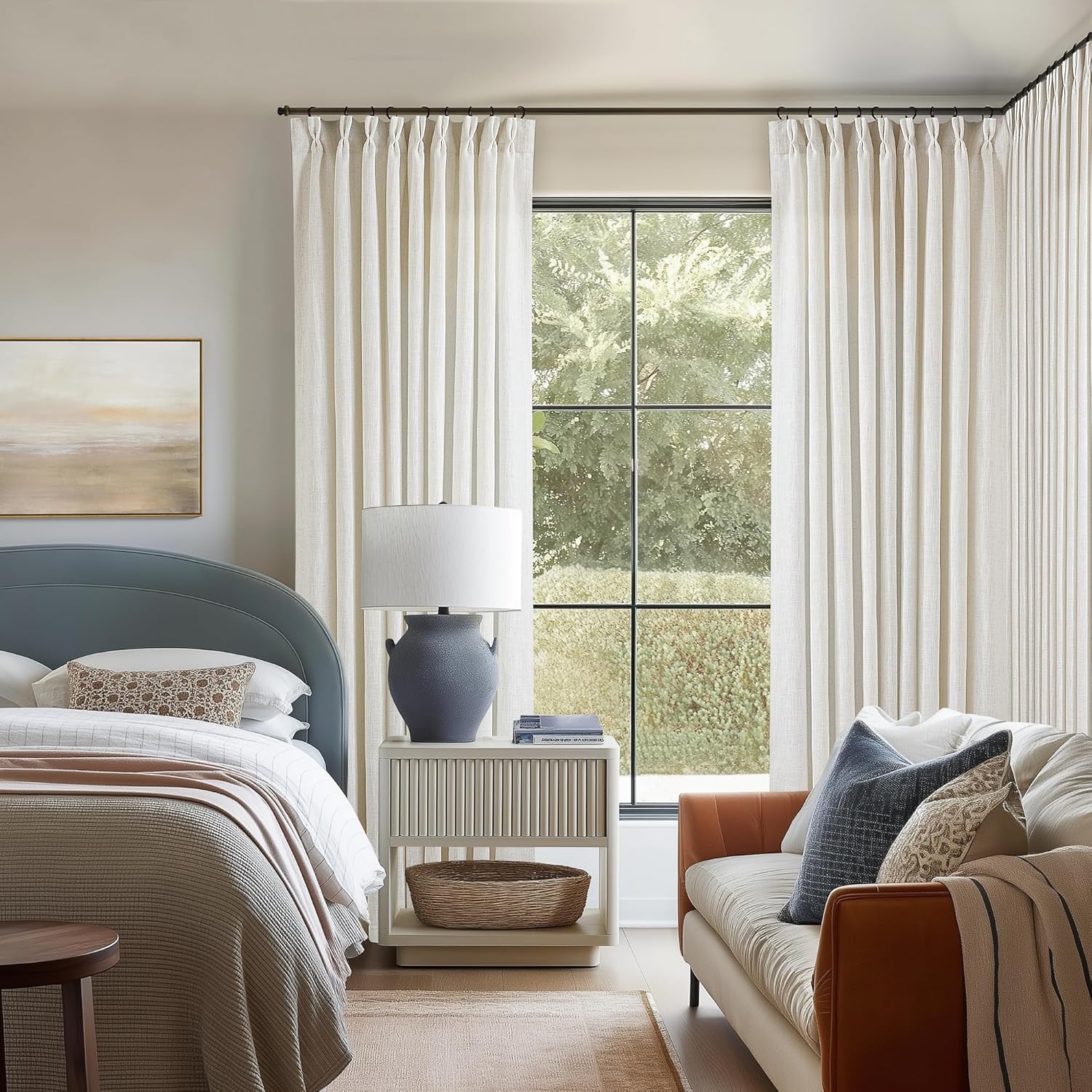 Thumbnail 6 de TWODRAPES Thick Linen Pinch Pleat Curtain Panel (60" x 108") — Memory-shaped, light-filtering, natural