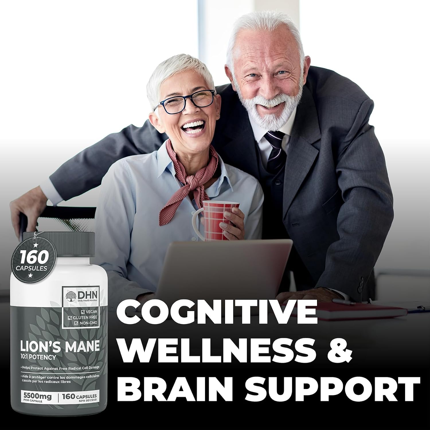 Detalle 2 de DH Nutrition Lion's Mane Supplement, 320 Vegan Capsules of Fruiting Body Powder
