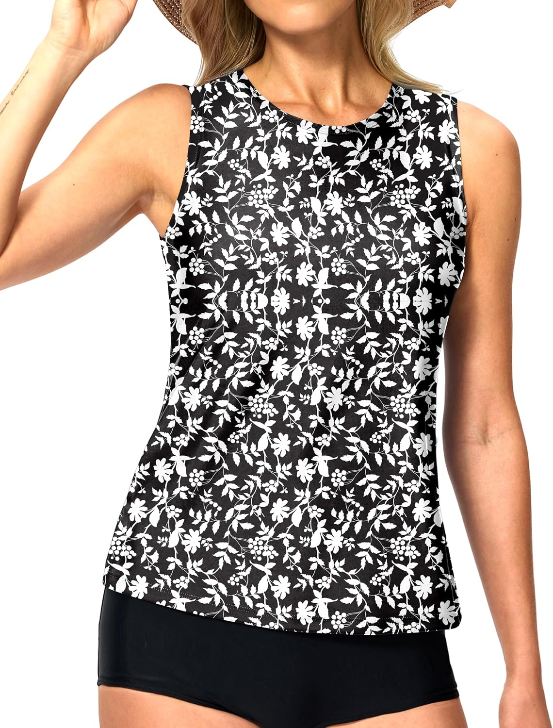 Detalle de Viodia High Neck Tankini Top for Women – Modest Coverage, Removable Bra Pads, Quick-Dry Swimwear