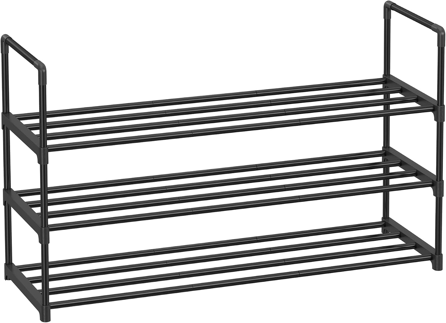 Detalle de SONGMICS DEKY LSA303B02 skohylla i metall, 3 plan, stapelbar, svart