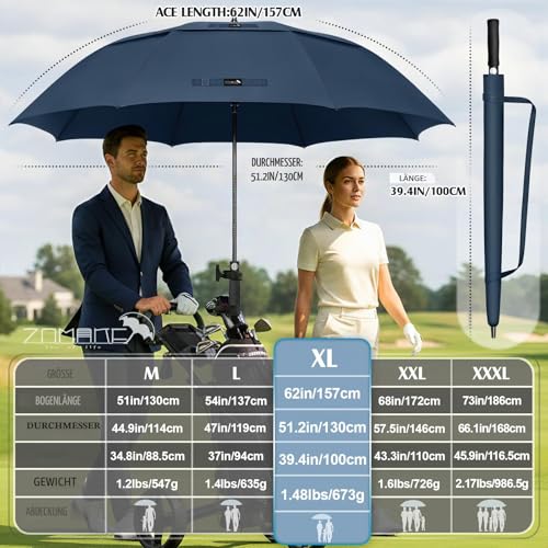 Thumbnail 6 de ZOMAKE Regenschirm groß sturmfest XL – Marineblau, 62-Zoll-Doppeldach-Golfschirm