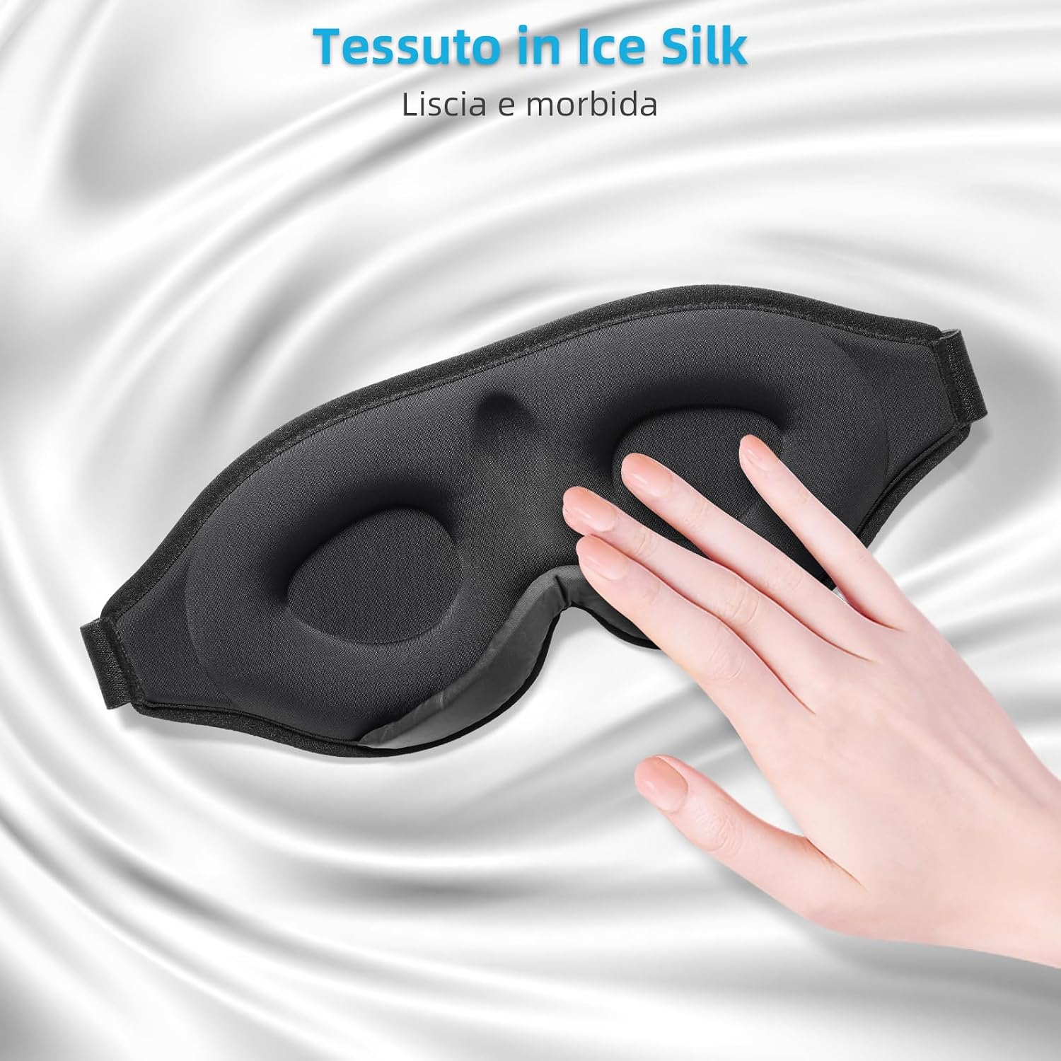 Detalle 2 de 2026 Mascherina per Dormire Innovativa – Mascherina per gli Occhi in Ice Silk, blocca luce 99.99% (Nero)