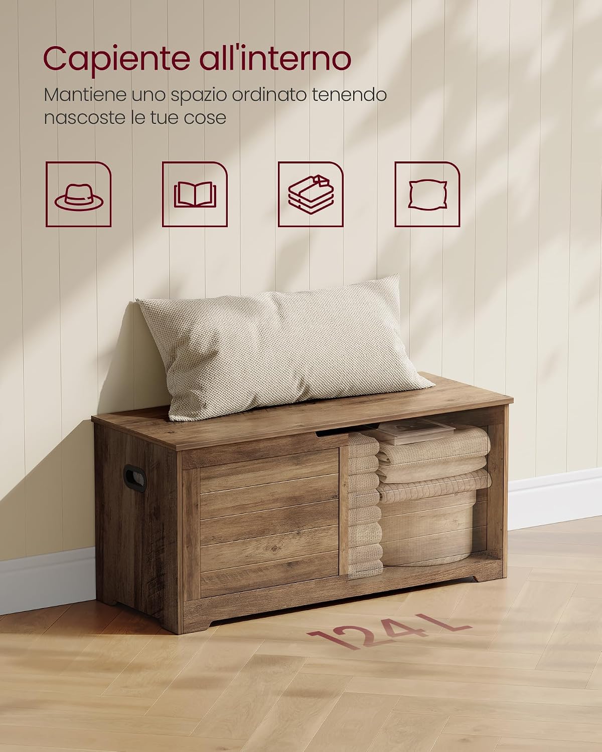 Detalle de VASAGLE Cassapanca LSB061K01: Panca portaoggetti con coperchio e due cerniere di sicurezza