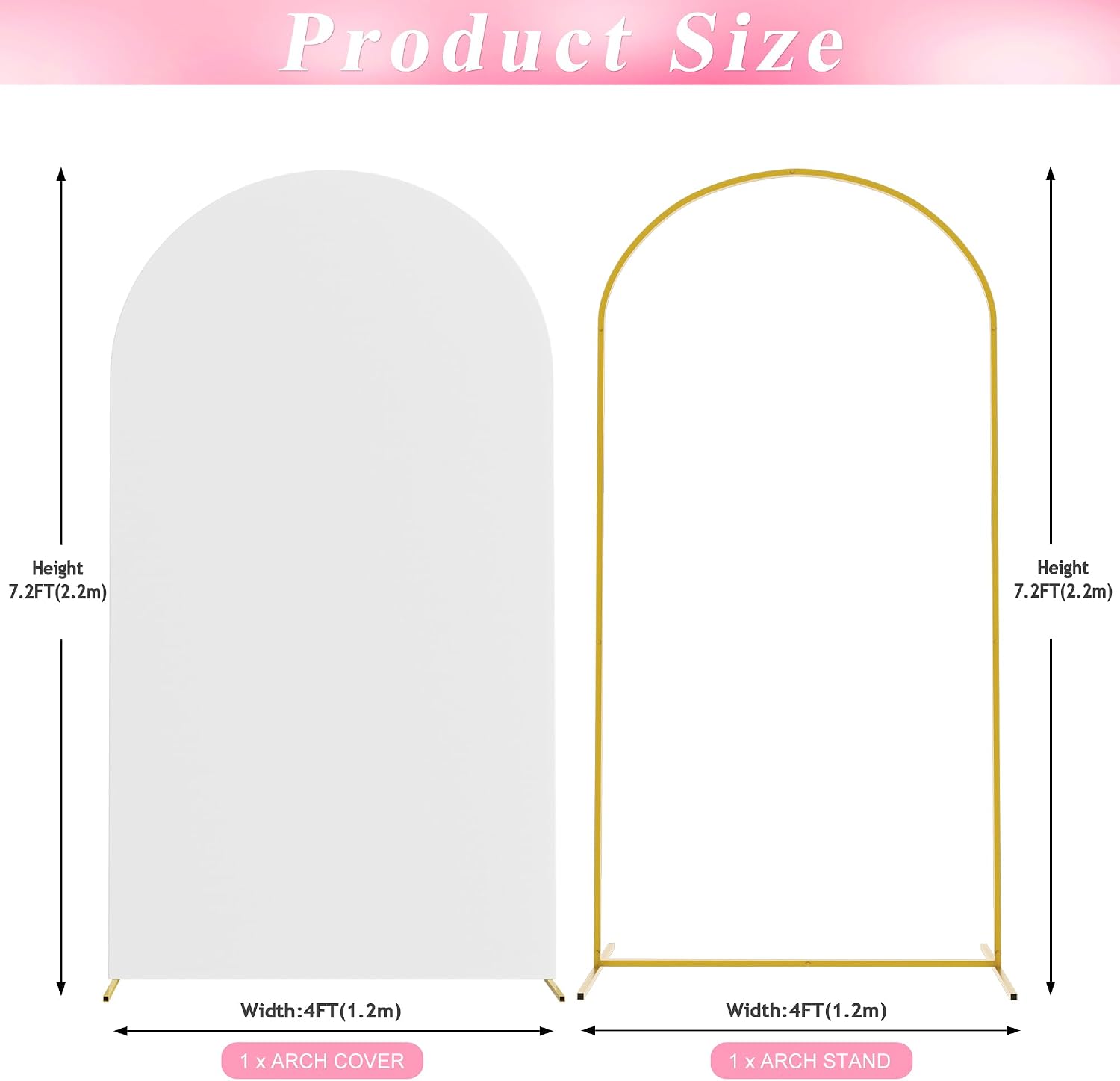 Thumbnail 1 de Wokceer 7.2 FT Wedding Arch Backdrop Stand with White Arch Cover – Elegant Gold Frame, Portable Event Decor