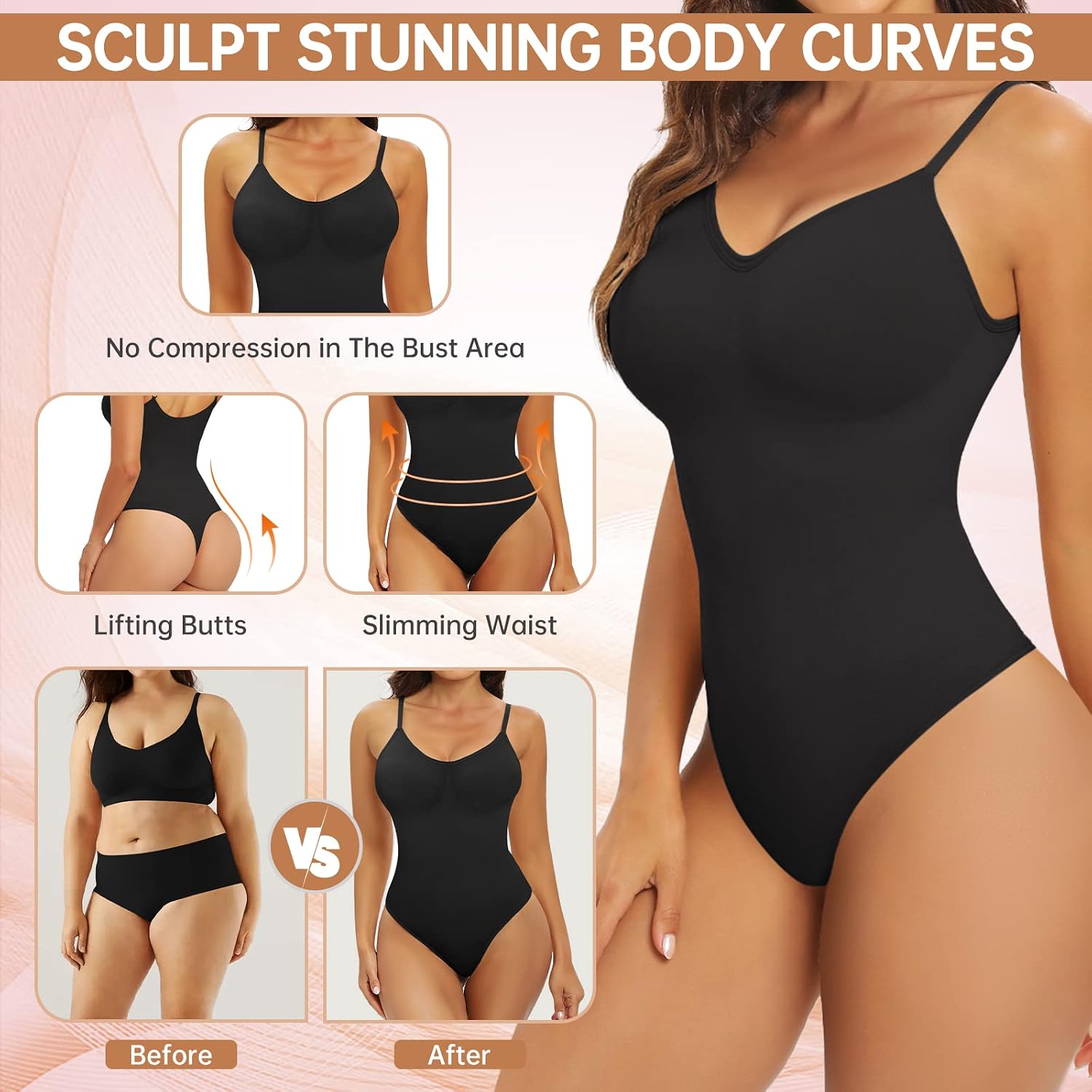 Detalle 1 de Xnova formande body för dam med string, magkontroll och grenknäppning
