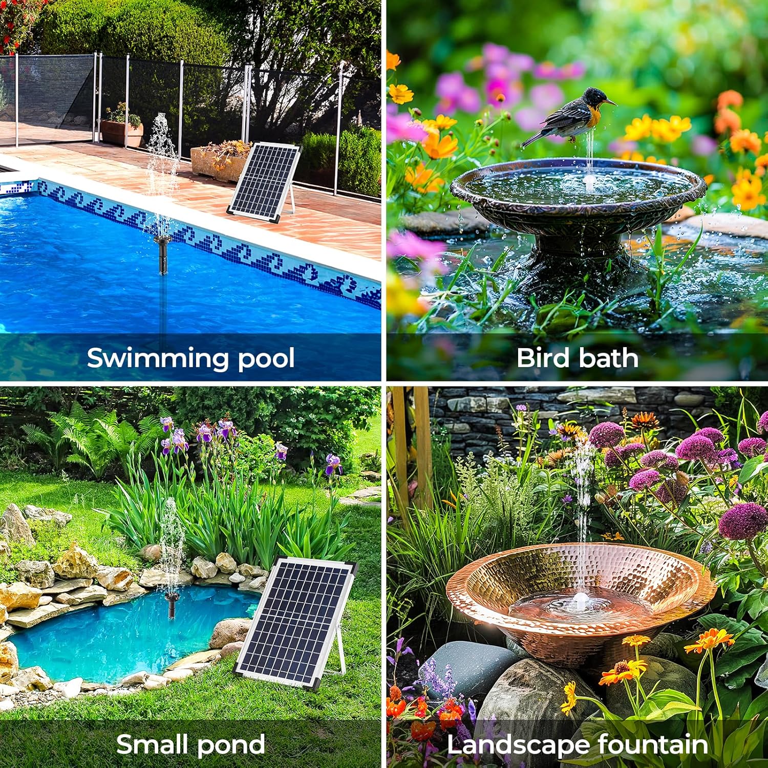 Thumbnail 2 de Clevich 12W Solar Fountain Pump (500L/h) with 1m Tube, 9 Nozzles & 3.25m Cable for Garden Ponds