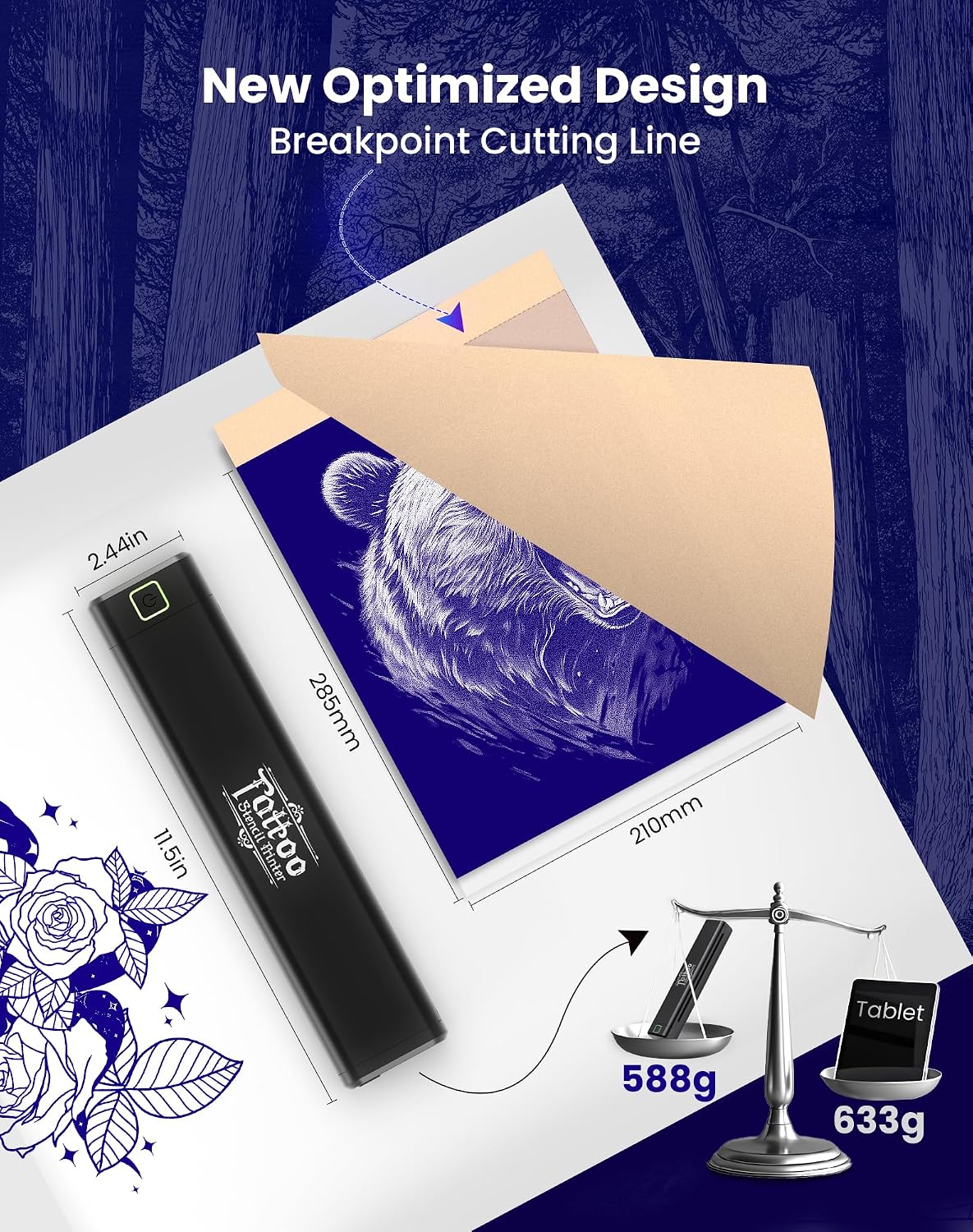 Detalle de vretti Tattoo Drucker – Tattoo Stencil Drucker mit A4 Transferpapier und kabelloser Performance