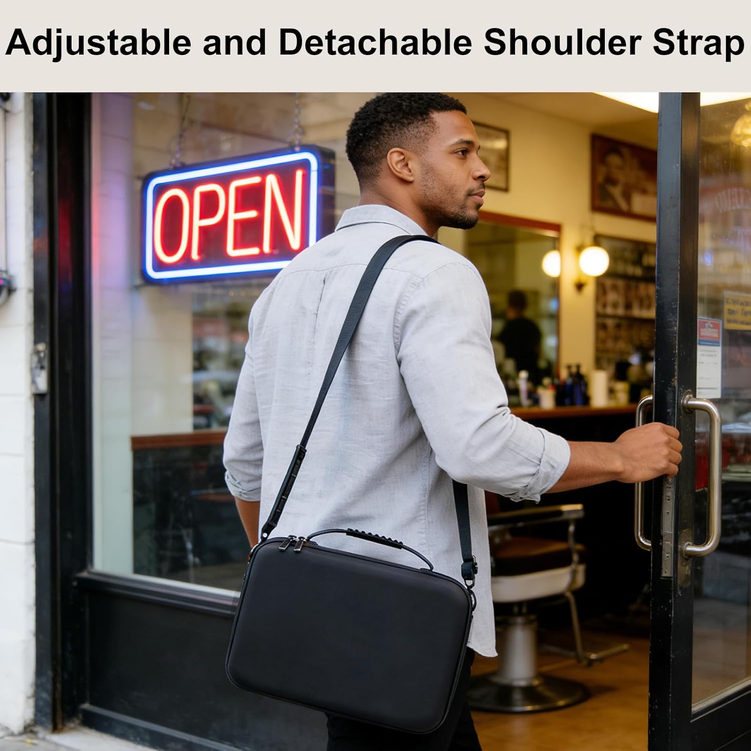 Detalle 2 de Neehows Hard Travel Barber Case for Hair Clippers – Hard Shell Tool Bag with Adjustable Shoulder Strap (Black)
