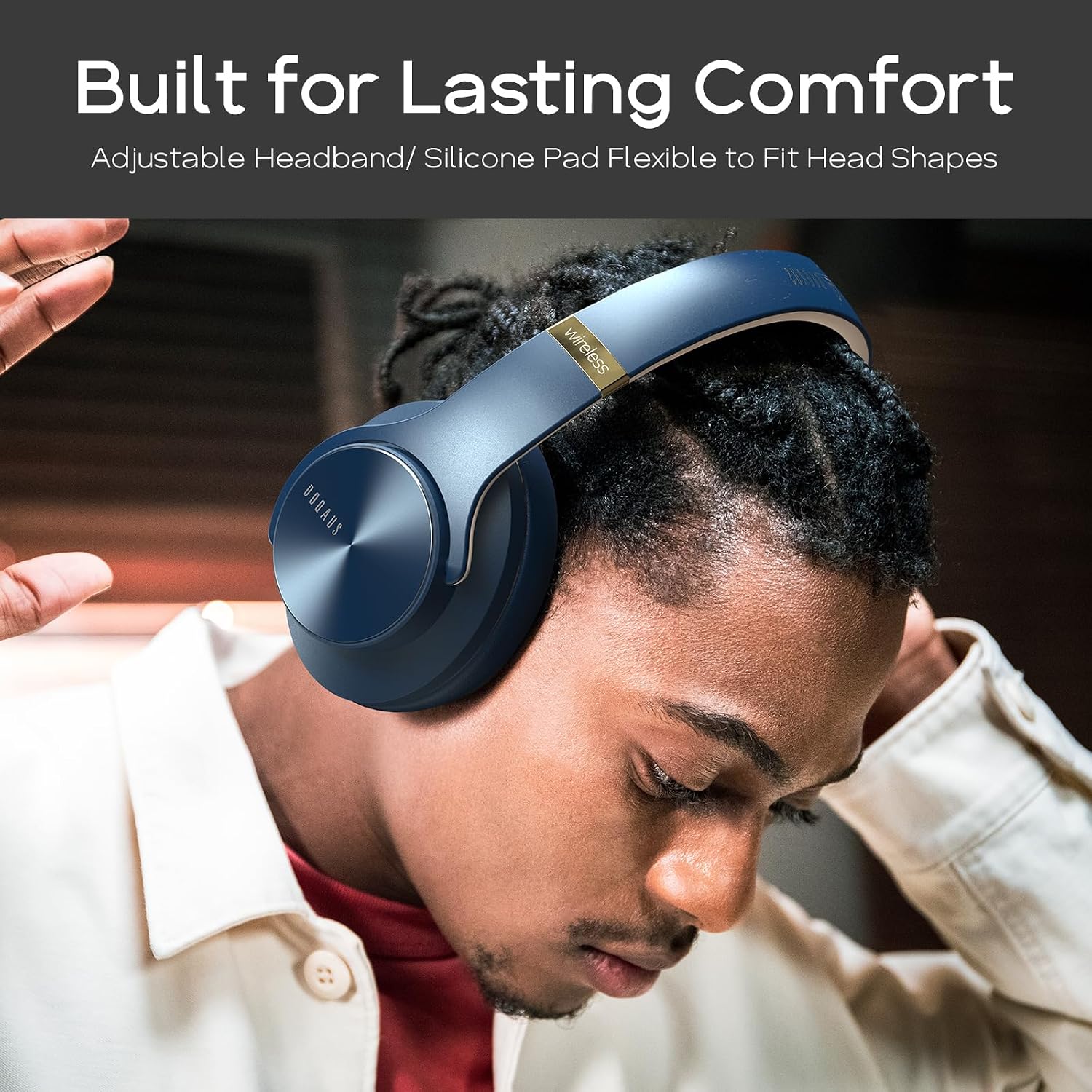 Detalle 2 de DOQAUS Bluetooth Headphones Over Ear (Bluetooth 5.3, up to 90 hours, 3 EQ modes) — Navy Blue