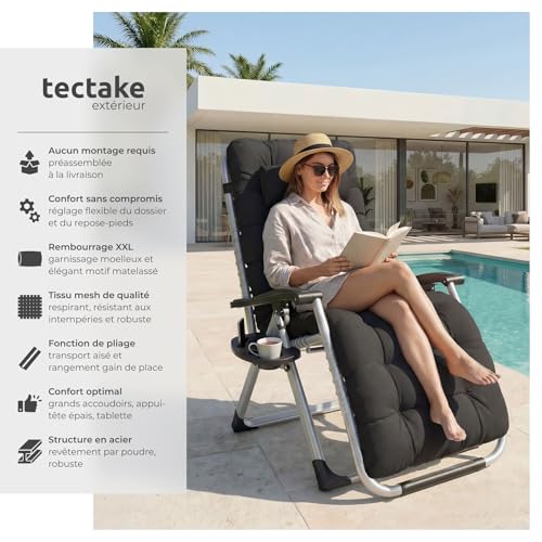 Thumbnail 3 de tectake Fauteuil de Jardin Chaise Longue Pliable & Inclinable avec Rembourrage et Appuie-tête Amovible