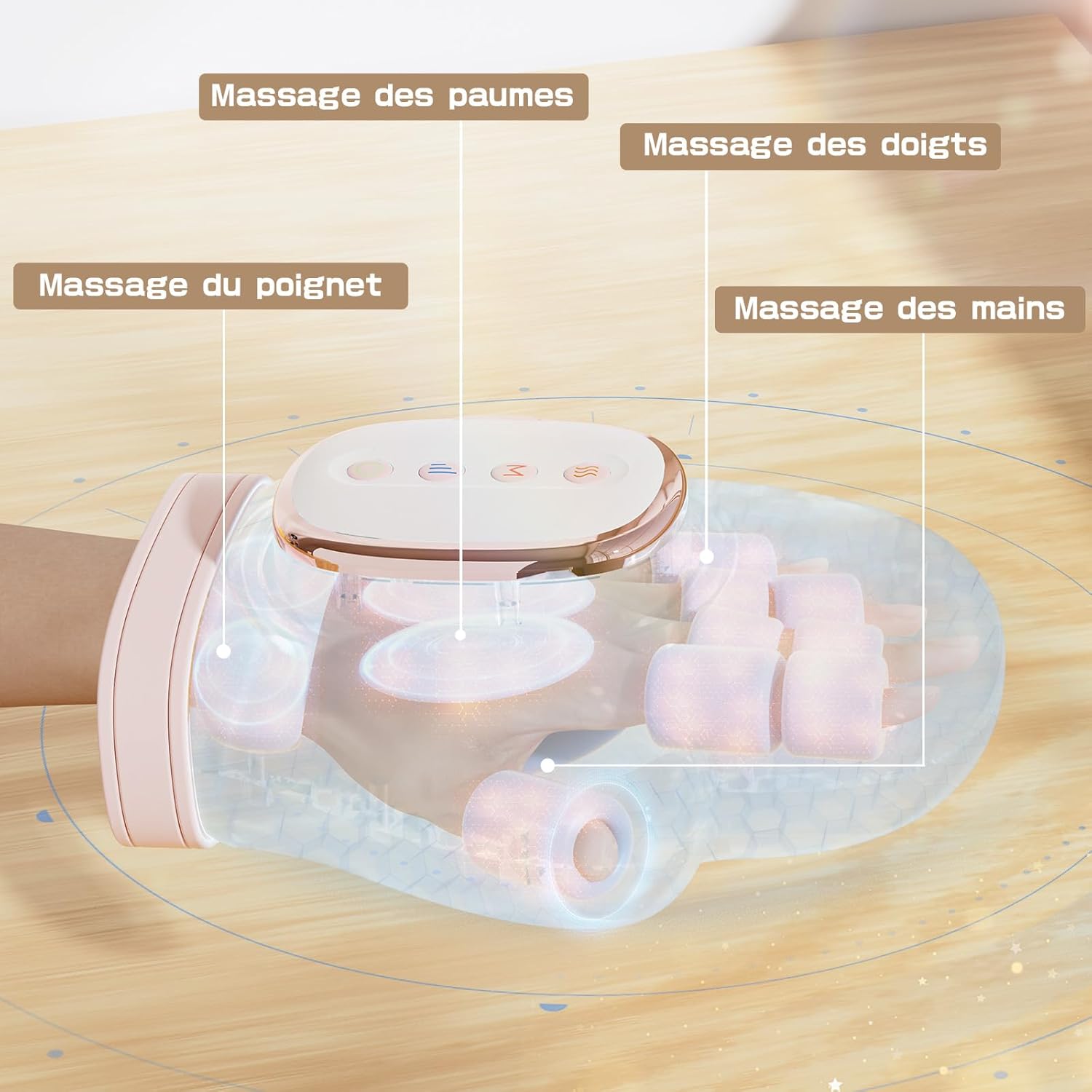 Thumbnail 1 de Masseur Électrique pour les Mains Prisag — Chauffage et Pression Airbag pour soulager poignet (Rose), 3 Modes, 5 Intensités