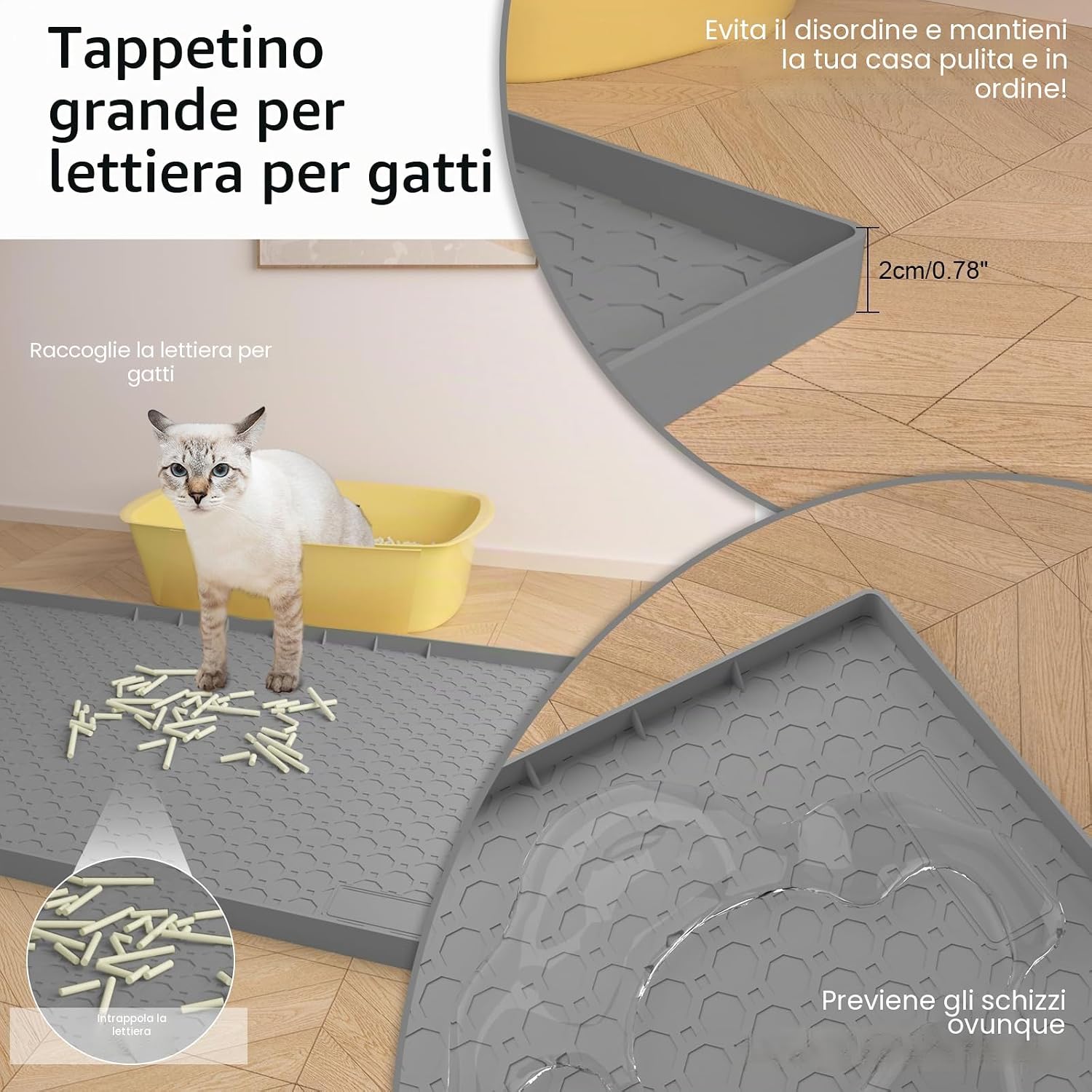 Detalle de Tappetino in silicone per lettiera (86x56 cm): antiscivolo, impermeabile e bordi rialzati