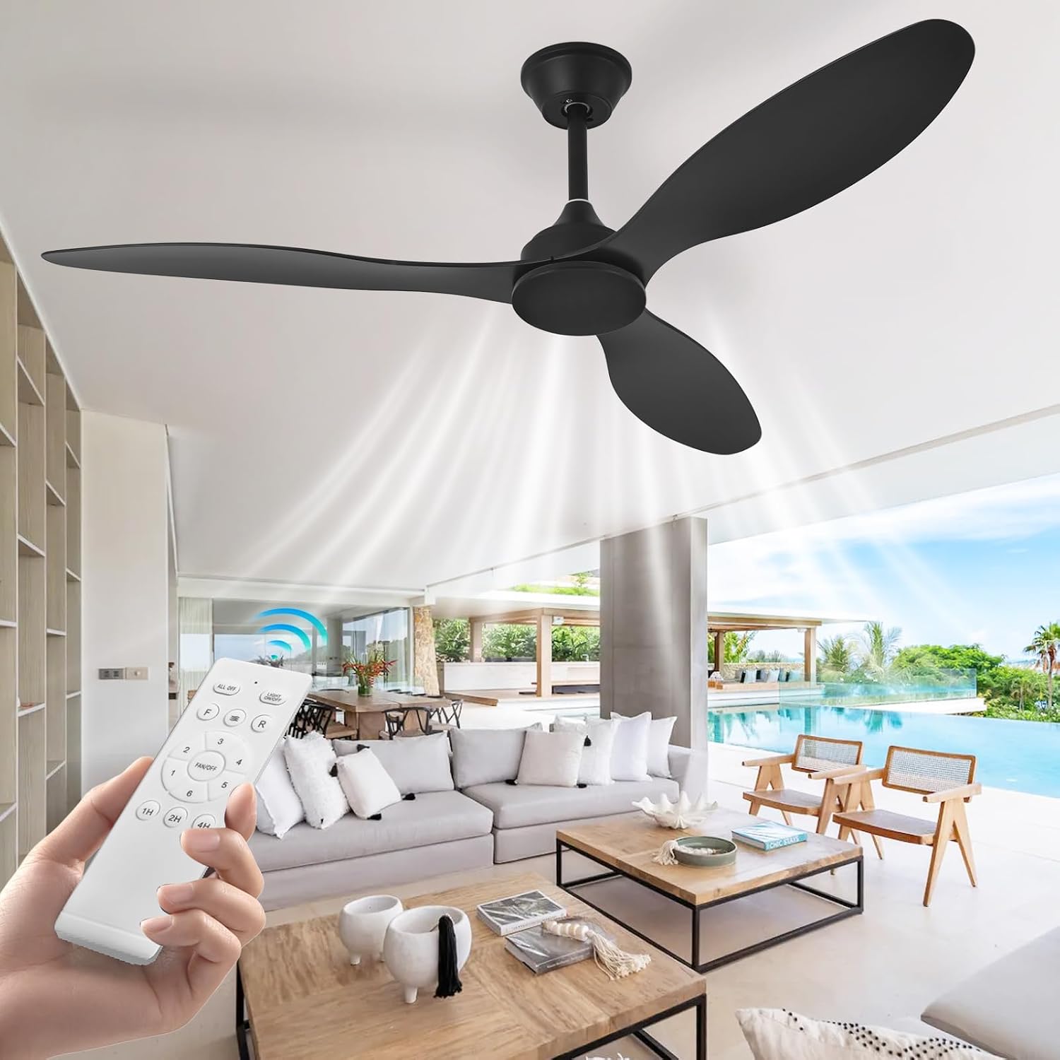 Detalle de AIROPLUX 52IN-3BLD-NL-BK 52-Inch Ceiling Fan, No Light, Reversible DC Motor