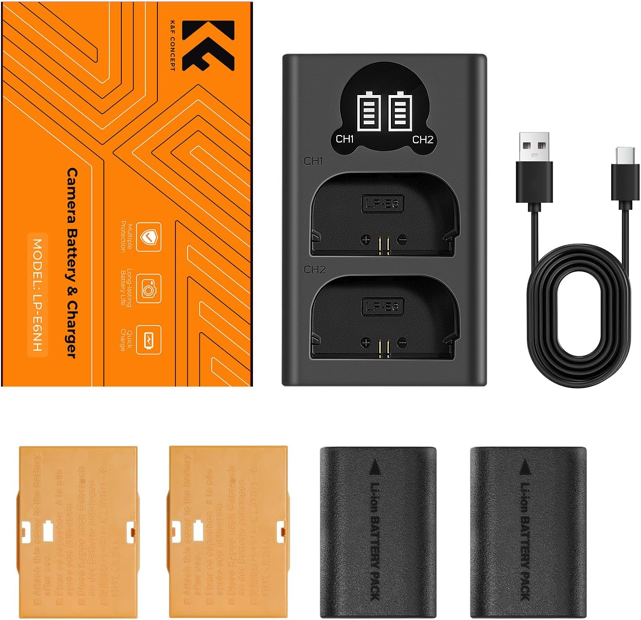 Thumbnail 6 de K&F CONCEPT LP‑E6NH Kameraakkus (2250 mAh) + USB‑Doppelladegerät Set, 2er Pack für Canon EOS