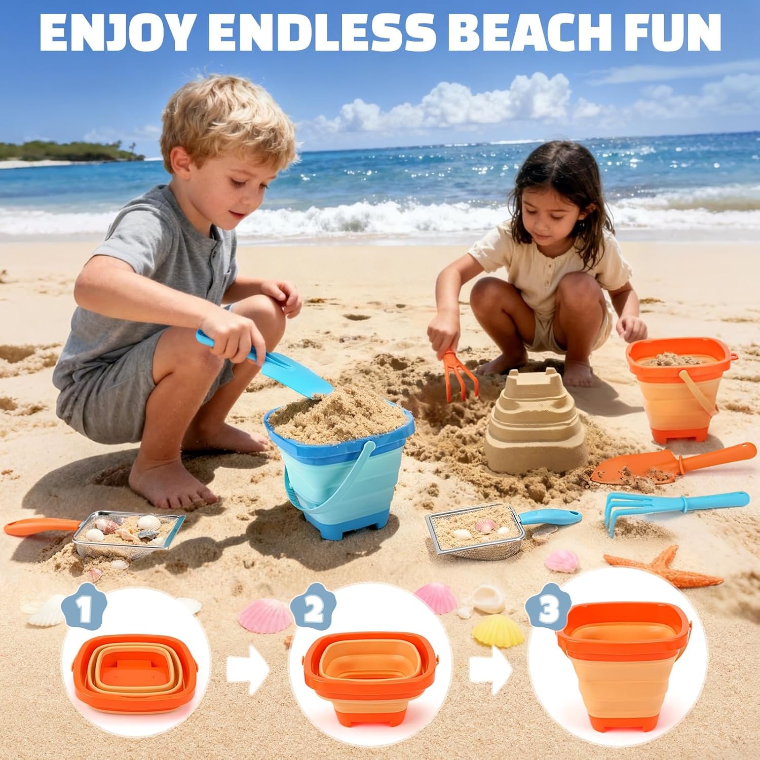 Thumbnail 2 de Dreamon Beach Toys: 2 Packs Travel Sand Toy Kit for Kids Aged 4-8