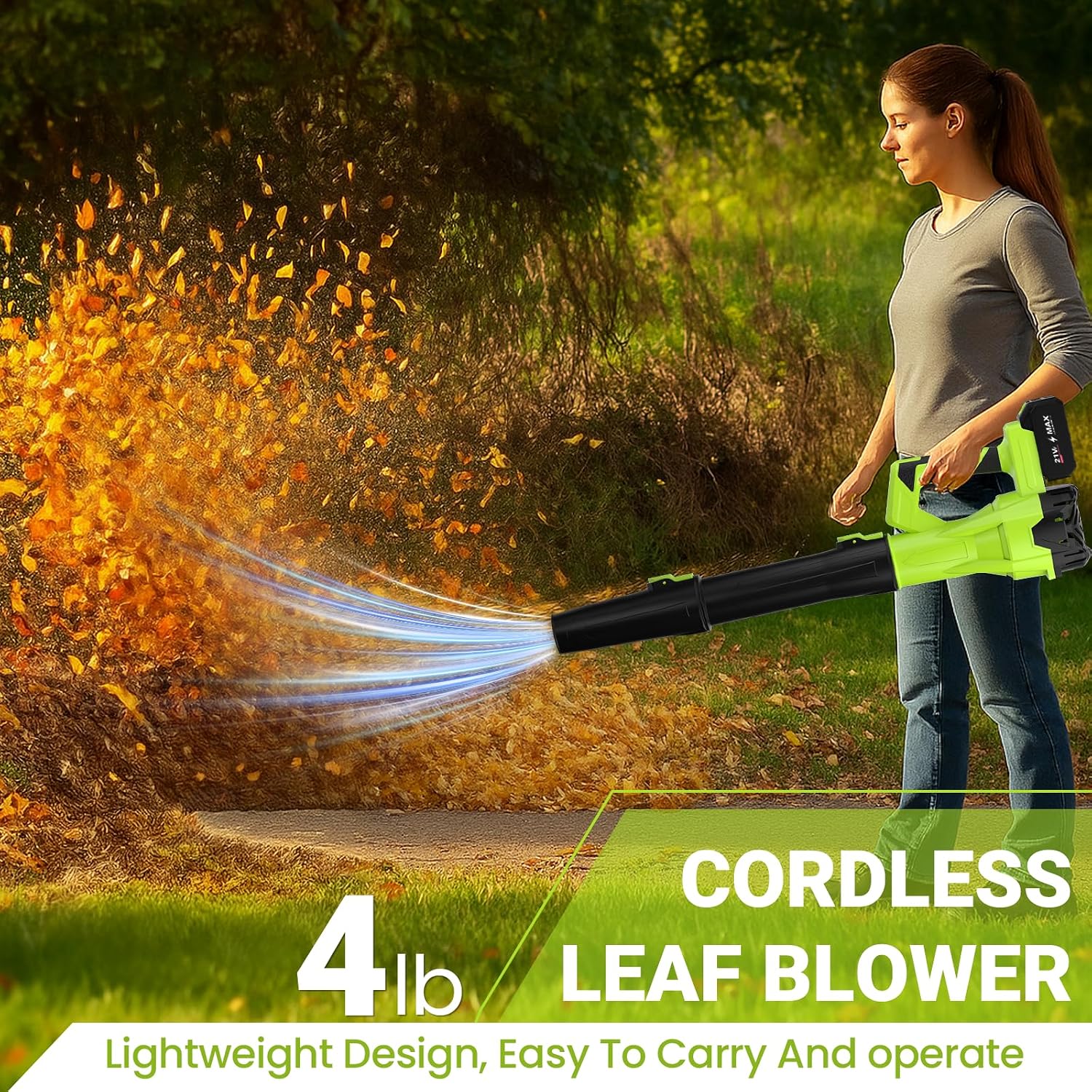 Detalle de GUPOQIGU LSCYJ 21V Cordless Leaf Blower with 6 Speeds and 2 Batteries
