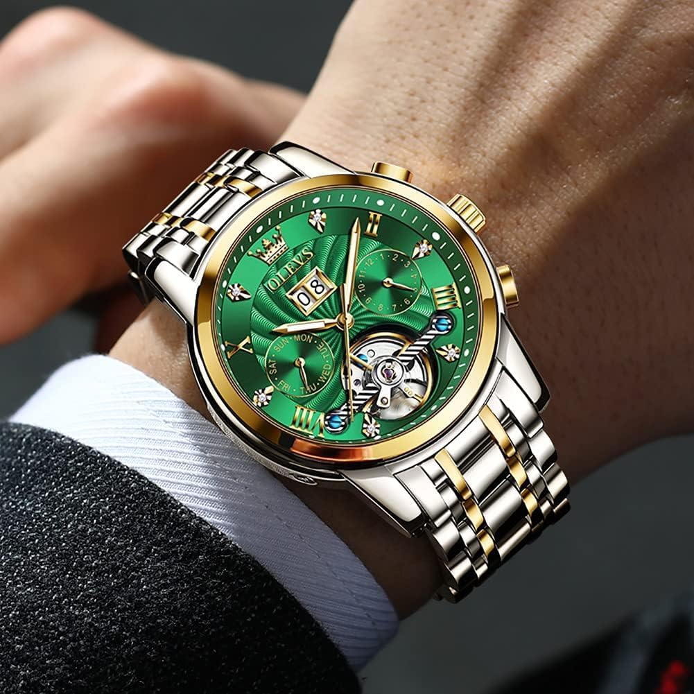 Detalle de OUPINKE Herren-Automatik-Skelettuhr mit Tourbillon, Diamanten, Saphirglas und Edelstahlband