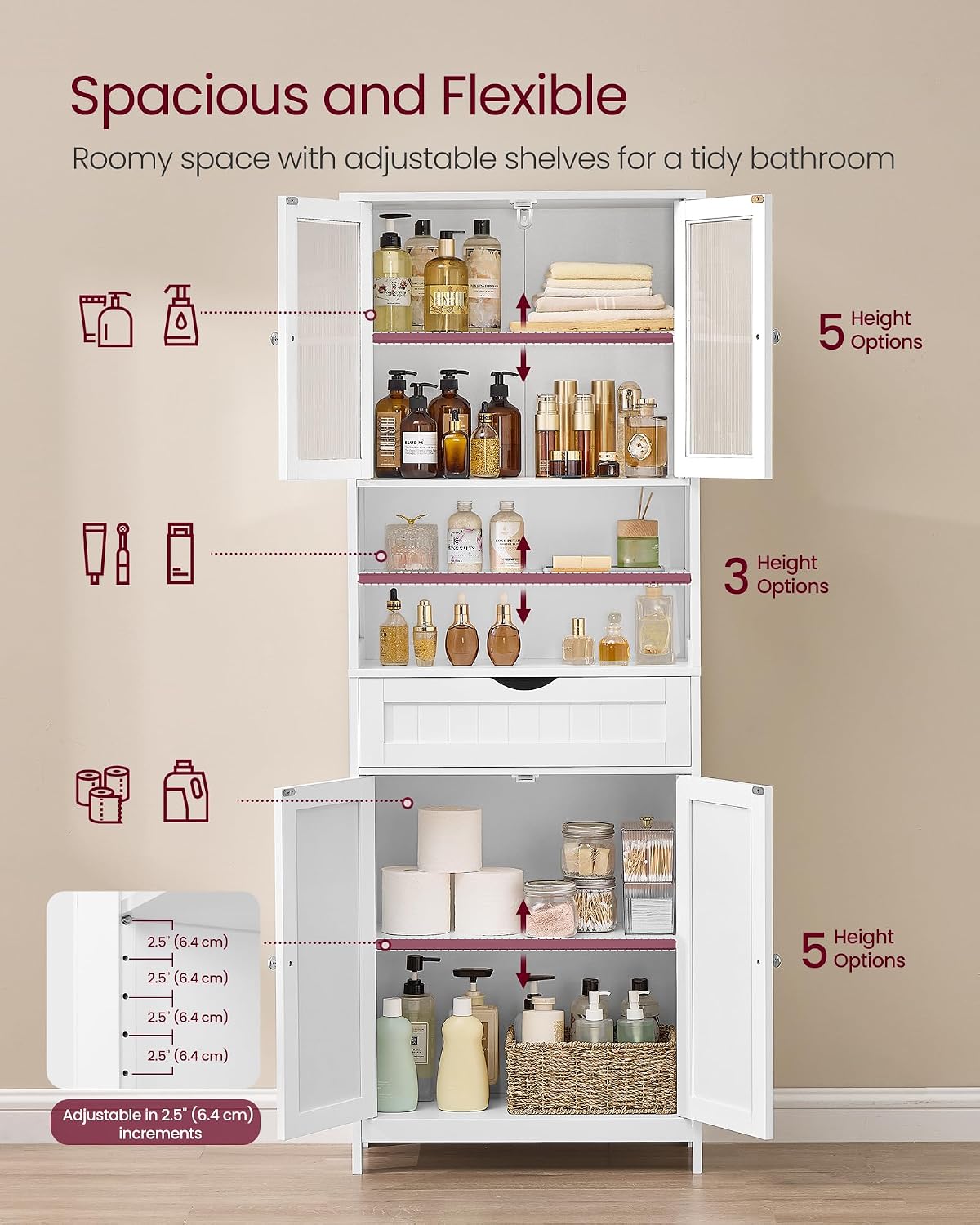 Thumbnail 4 de VASAGLE UBBC768W01 Freestanding Storage Cabinet, Cloud White, Adjustable Shelves