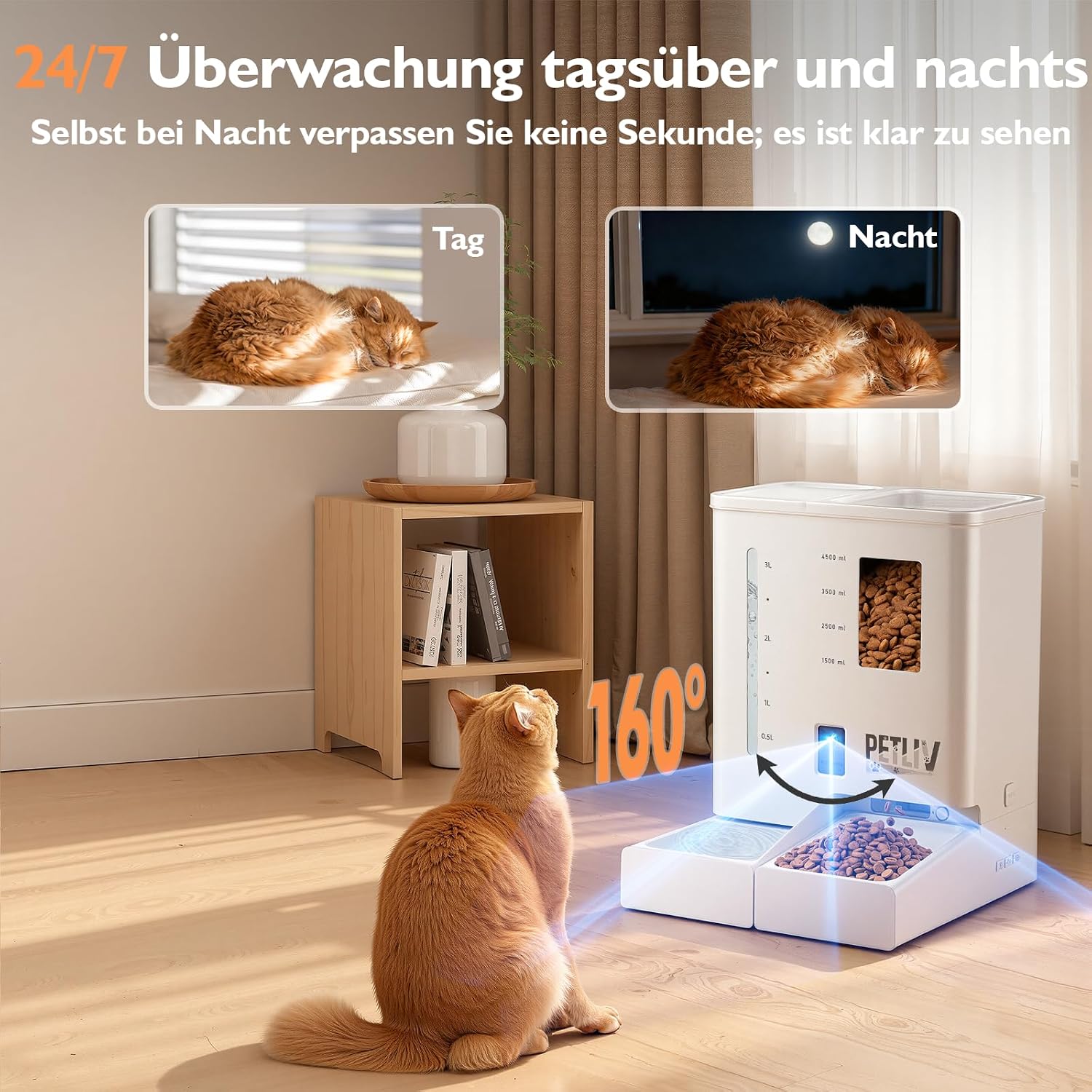 Detalle de PETLIV Futterautomat Katze 2 Näpfe mit APP 2K-Kamera