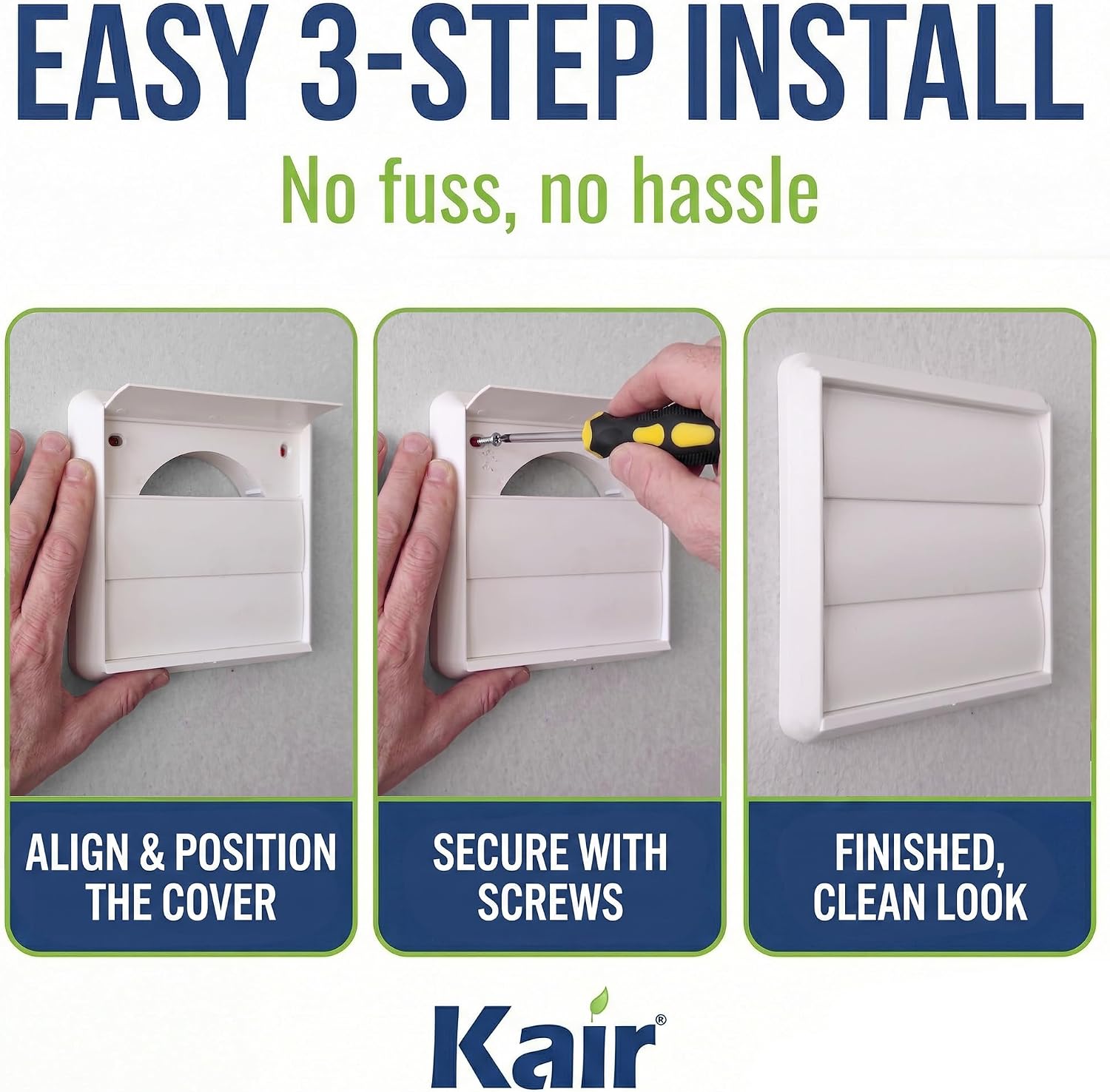 Thumbnail 3 de Kair White 100mm Gravity Wall Vent Grille with 155mm Cover and 99.5mm Rear Spigot