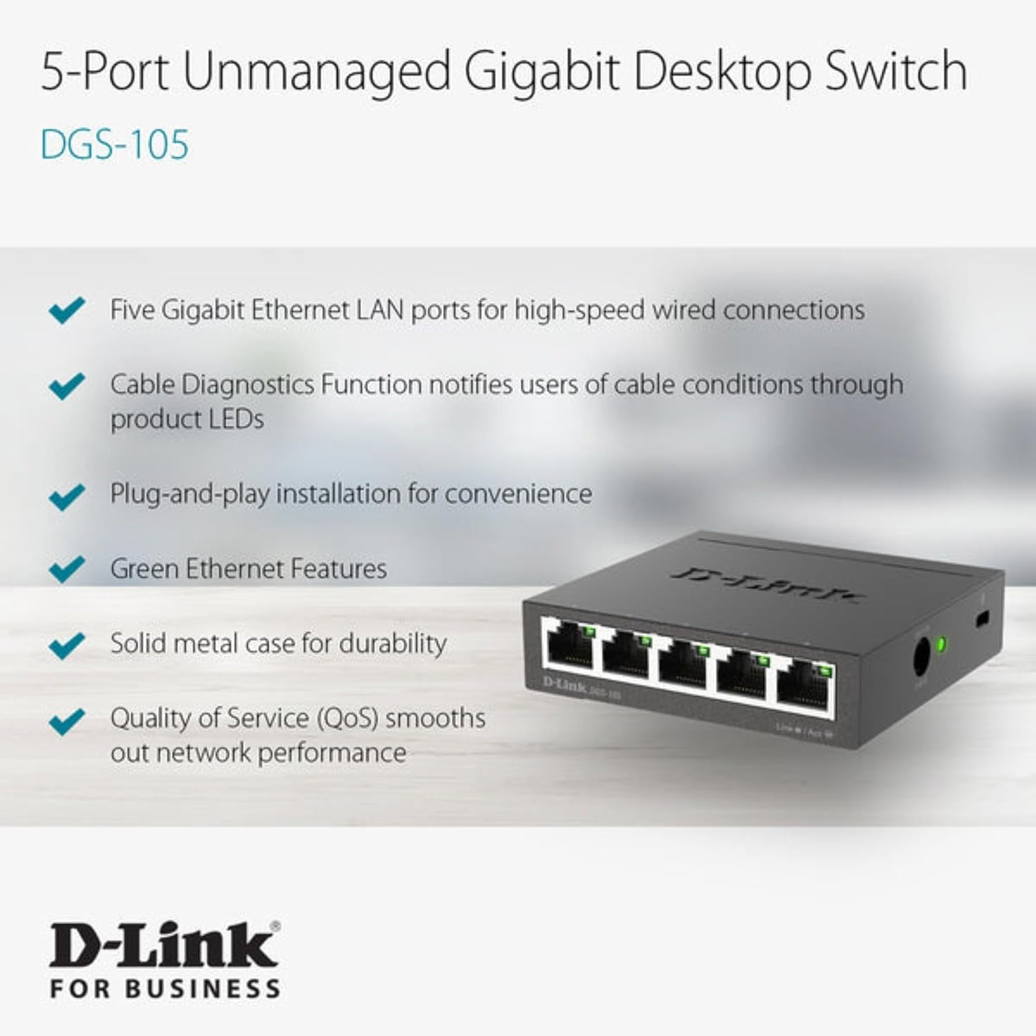 Thumbnail 2 de D-Link DGS-105 : switch Gigabit 5 ports RJ-45 métalliques pour petit réseau (small/home office)