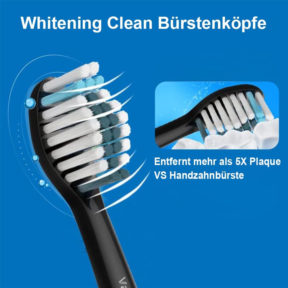 Detalle de 16 Whitening Clean Ersatzbürsten für Philips Sonicare (8x Weiß & 8x Schwarz) – kompatibel mit Snap-On Griffen