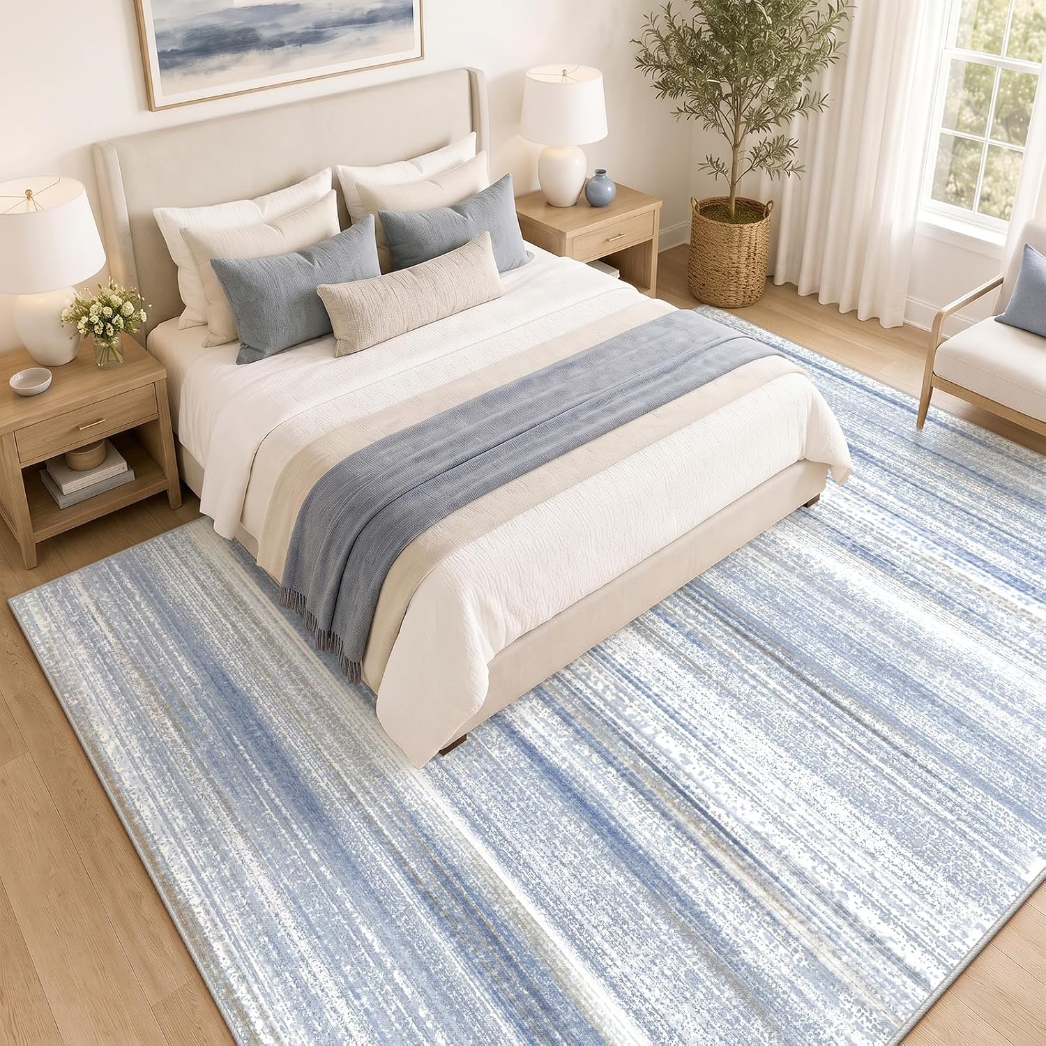 Detalle de Hroza D02-105Y-HL-8x10 Washable Area Rug, Grey Blue Low Pile