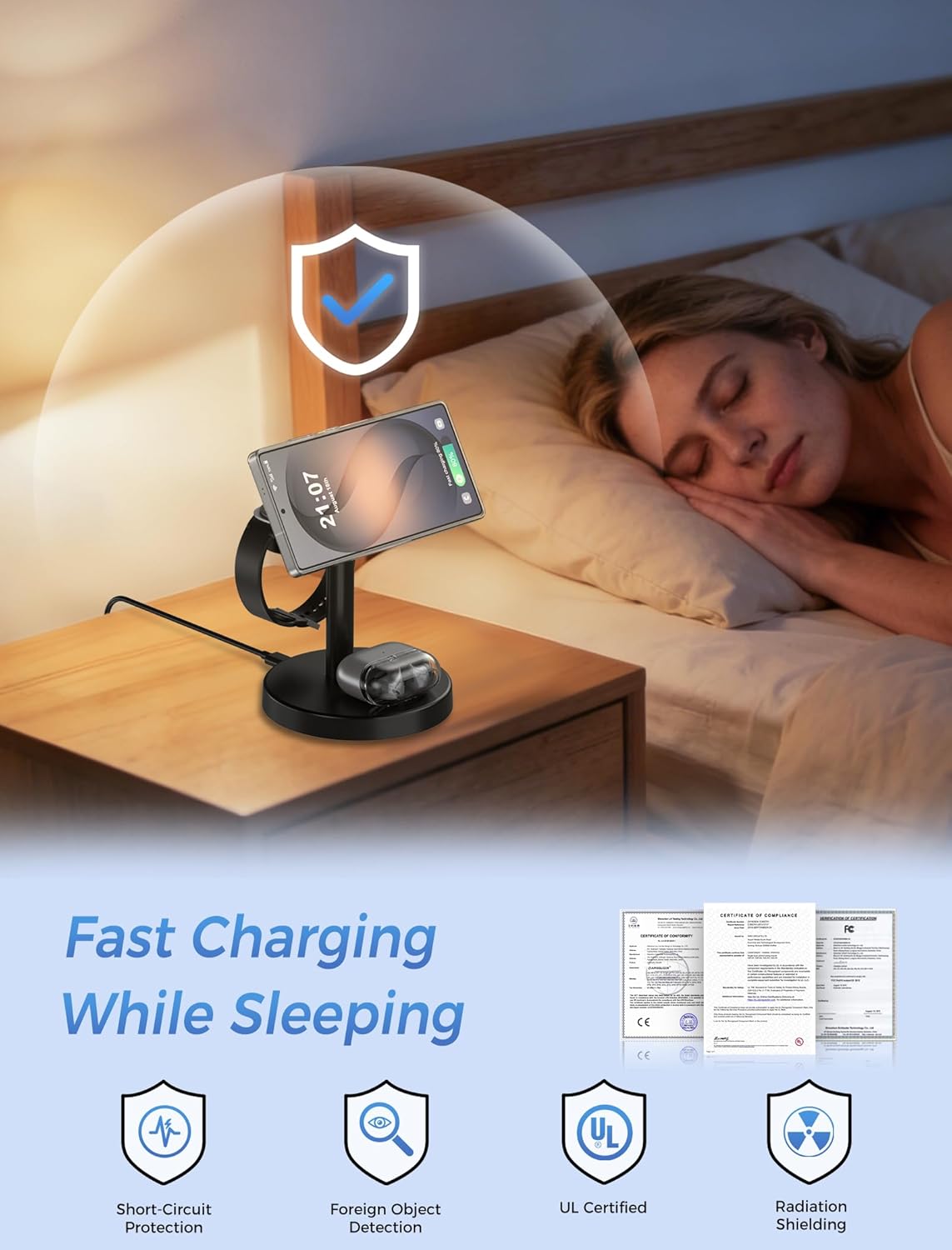 Thumbnail 6 de Aeinidi 3-in-1 Magnetic Wireless Charger for Samsung (MagSafe-compatible) with Phone Stand, Watch & Buds Charging