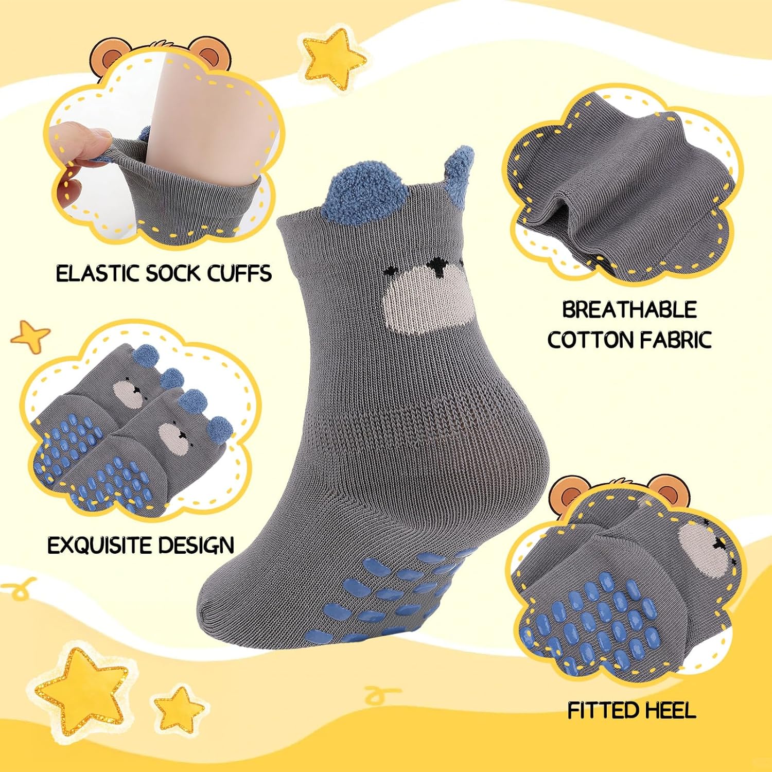 Thumbnail 3 de Zuimei 5 Pairs Baby Socks with Grips – Anti-Slip Cotton Toddler Socks