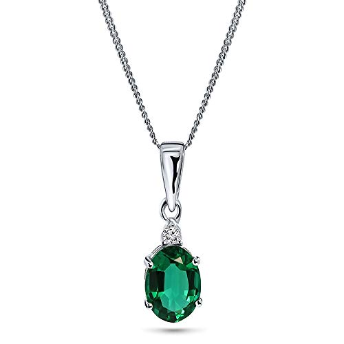 Detalle de MIORE Gold Necklaces for Women with Green Emerald Pendant in 9ct White Gold, 45 cm Curb Chain