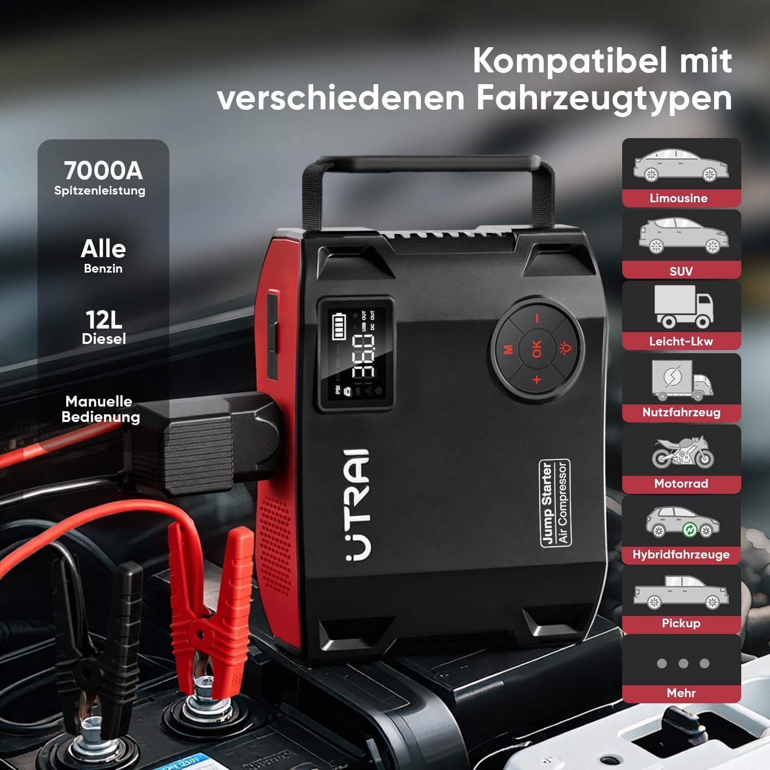 Detalle 2 de UTRAI 7000A Starthilfe Powerbank mit 27000 mAh