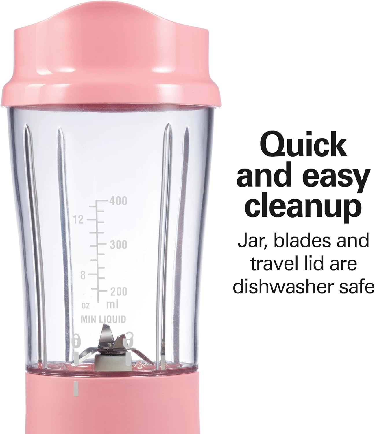 Detalle 2 de Hamilton Beach Portable Blender for Shakes and Smoothies 14 Oz Coral 🍹