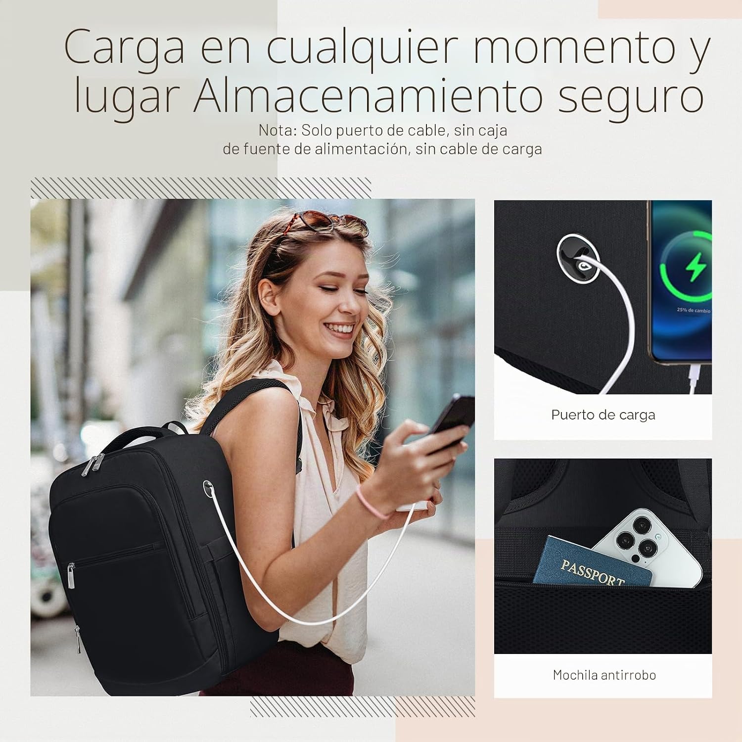Detalle 2 de RuoSien Mochila de Cabina 40x30x20 cm para Ryanair: organización inteligente y comodidad en viaje