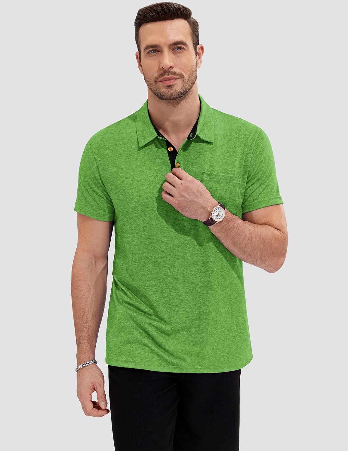 Detalle de TARAINYA Polo Uomo Cotone Maniche Corte con Tasca – Comfort Traspirante e Stile Polo