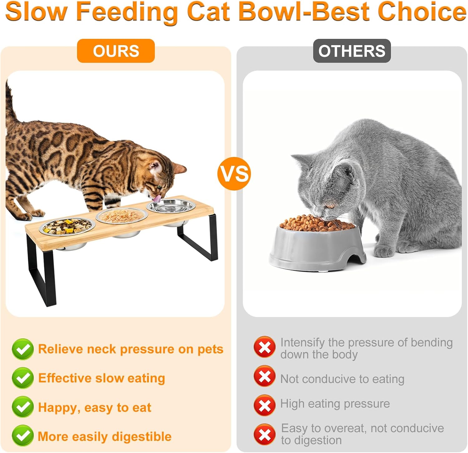 Thumbnail 6 de Raised Cat Bowl with Stand (15° Tilt) – Set of 3 Stainless Steel Bowls on Bamboo Base