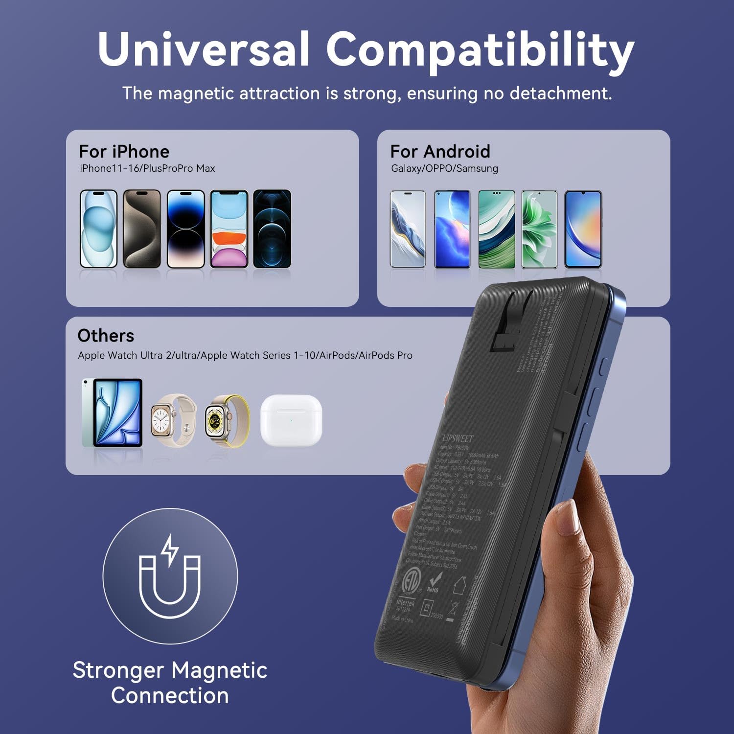 Thumbnail 6 de LUCKYFELLOW PB180W 10,000mAh Wireless Power Bank with Built-In Cables