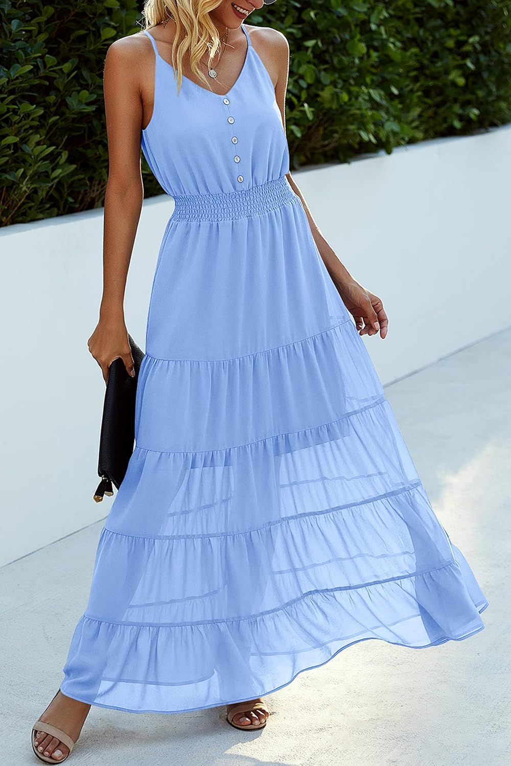 Detalle 2 de PRETTYGARDEN Women's 2026 Summer Maxi Dress: Spaghetti Strap, High-Waist Chiffon Sundress