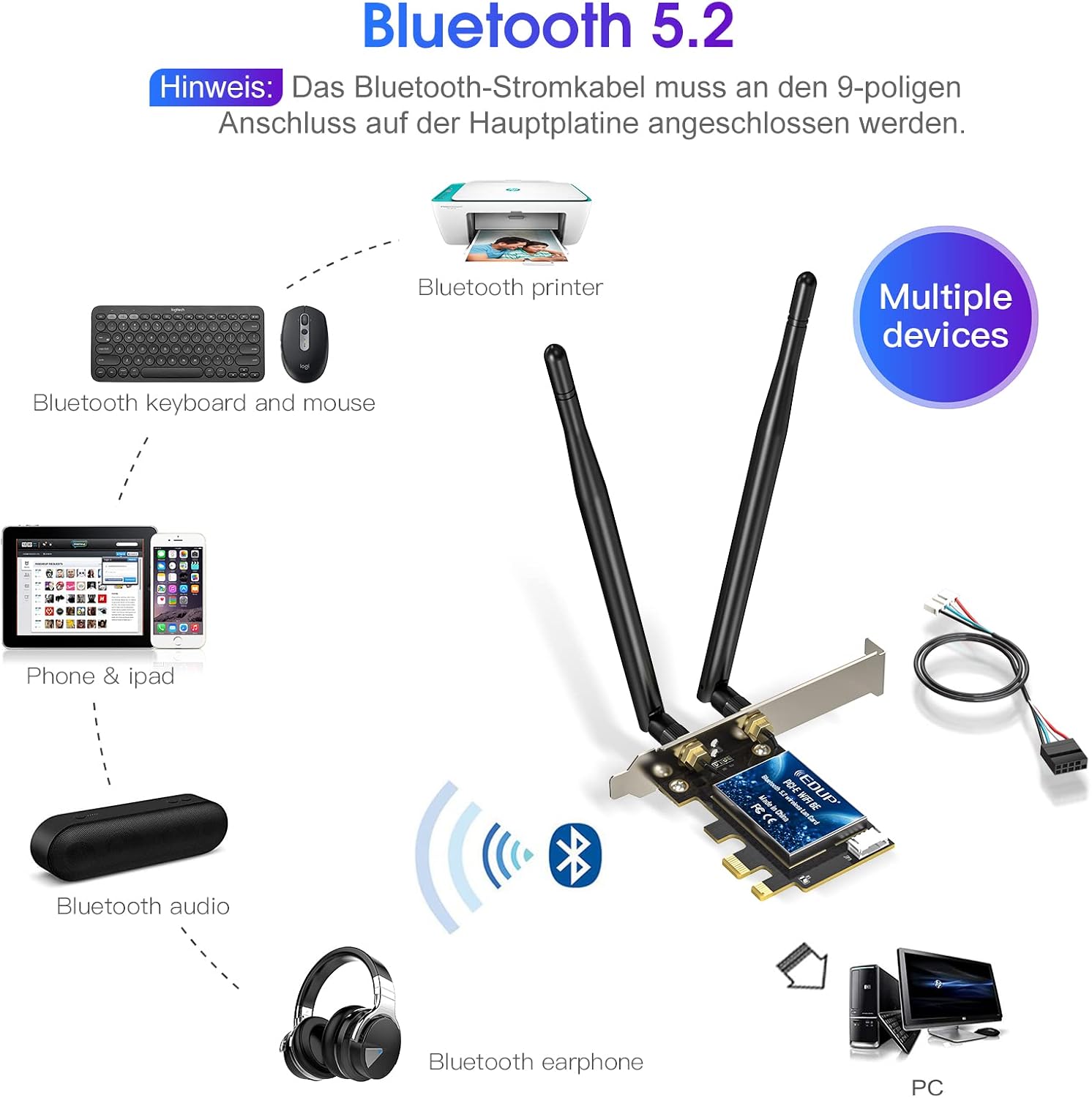 Thumbnail 1 de EDUP Intel AX210 PCIe-wifiadapter met Wi-Fi 6E tot 5.400 Mbit/s