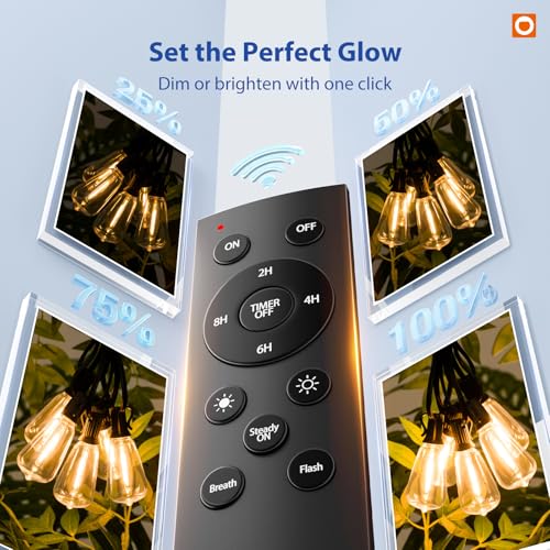 Detalle 2 de addlon 100FT Outdoor String Lights ST38 LED with Remote – Weatherproof, Dimmable, and Ready for Outdoor Gatherings