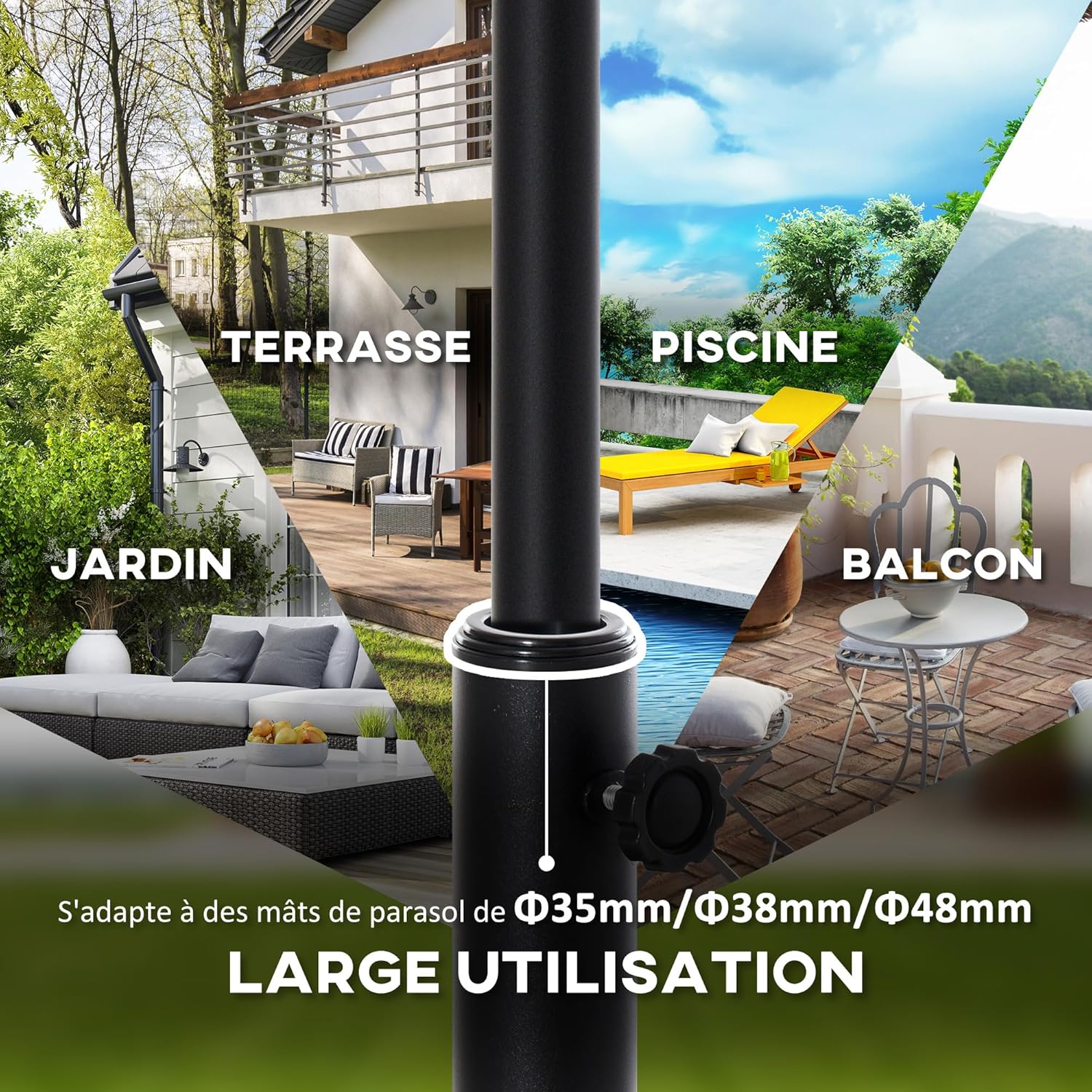 Thumbnail 4 de Outsunny pied de parasol rond sur base de lestage en HDPE imitation rotin, noir bronze