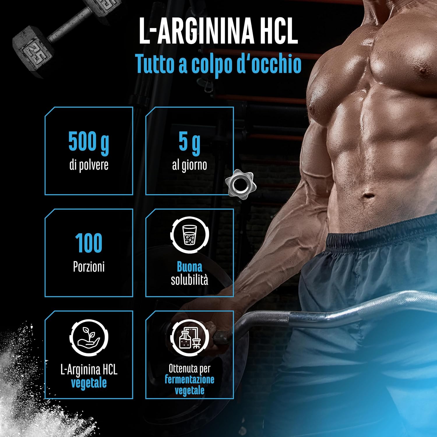 Thumbnail 2 de GEN German Elite Nutrition L-Arginina HCL 500 g in polvere (L-arginina cloridrato, vegana)
