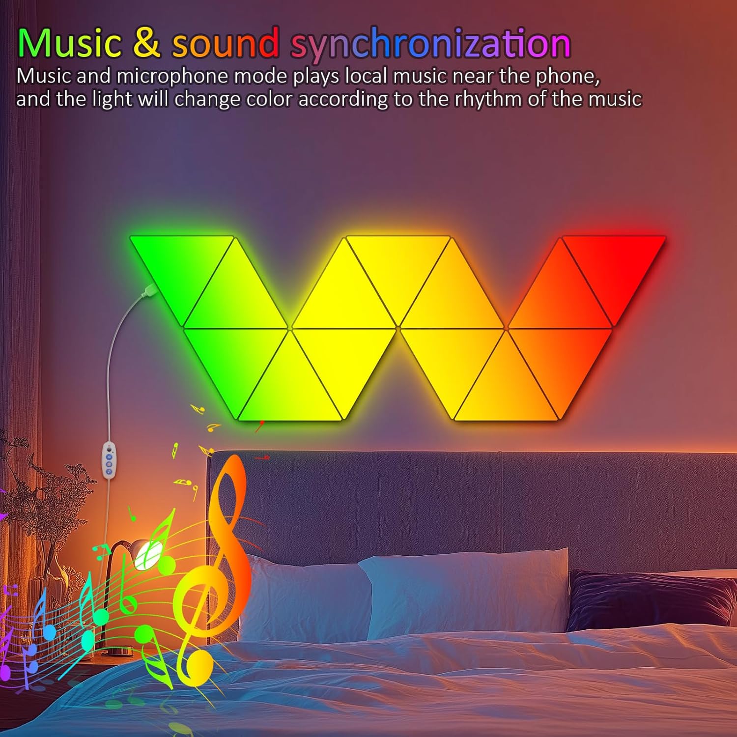 Thumbnail 2 de Lámparas LED RGB triangulares 8 paneles, control remoto y app