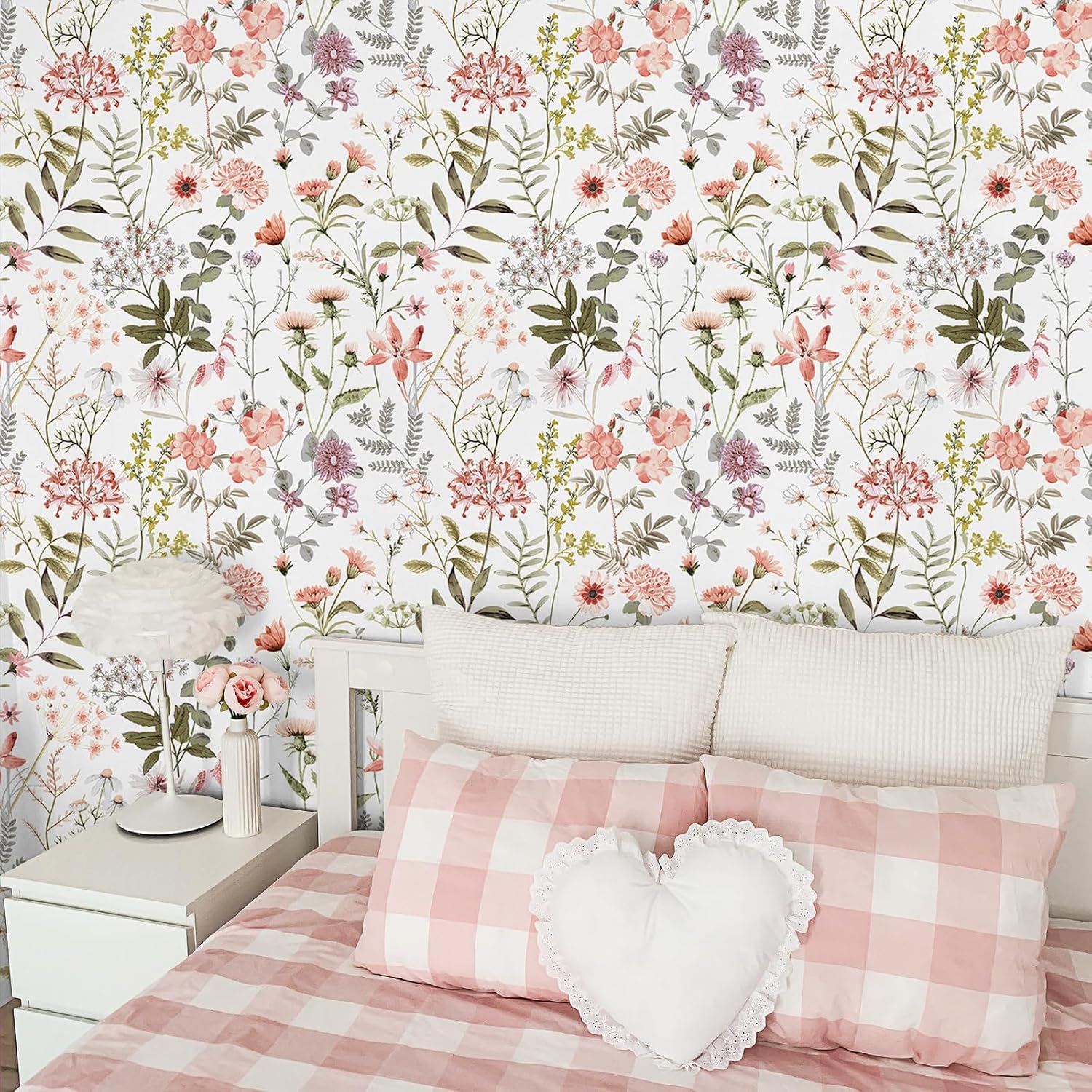 Detalle 2 de VEELIKE Vintage Peach Pink Floral Wallpaper 44.5×900 cm