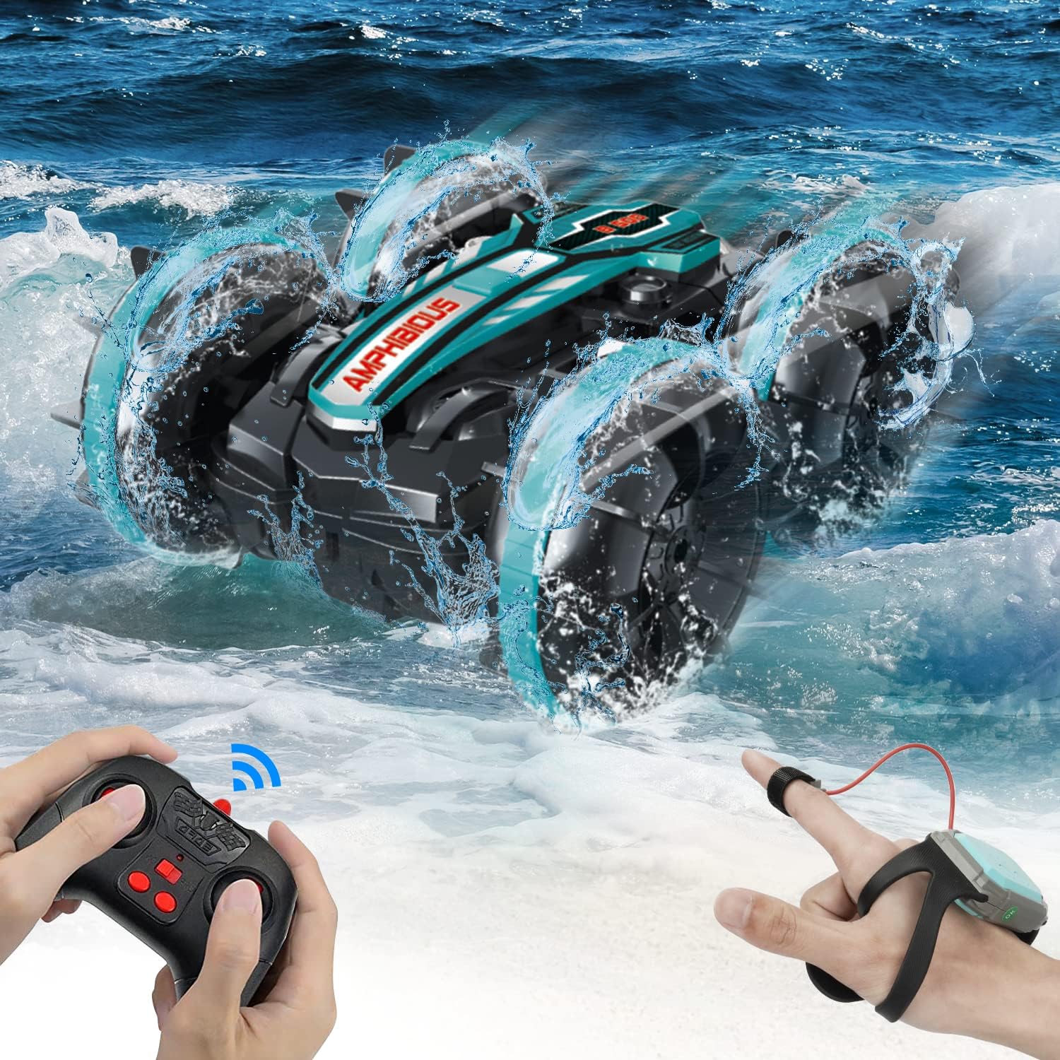Detalle de AmazeFun Amphibisches ferngesteuertes Auto – Gesten- und Handfernbedienung, 4WD Offroad